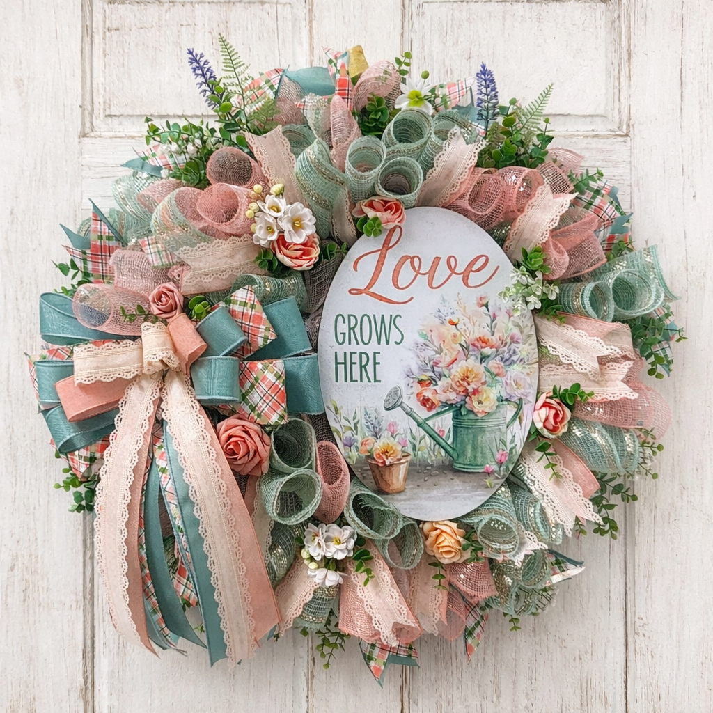 Oversized Spring Wreath for Front Door | Handmade Floral Ribbon Decor