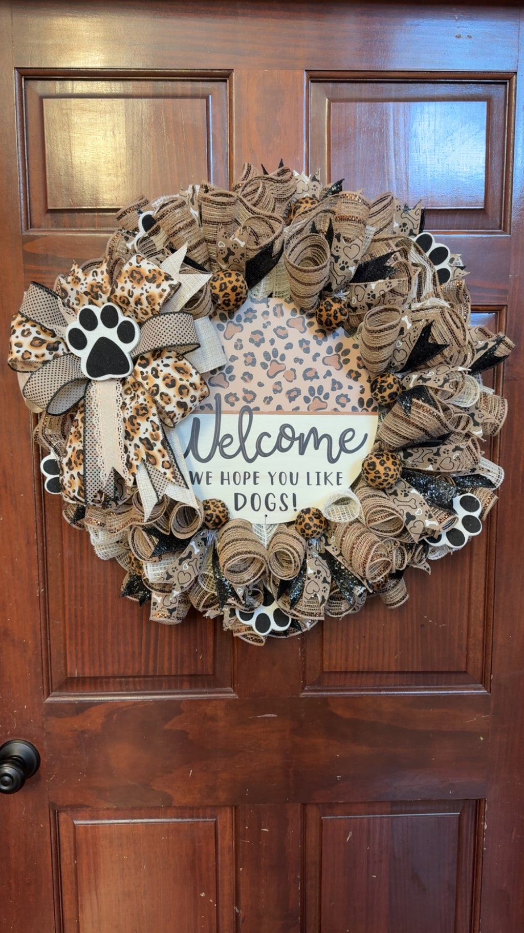 Dog Lover Wreath, Neutral Burlap Leopard Paw Print Welcome Sign, Farmhouse Pet Decor