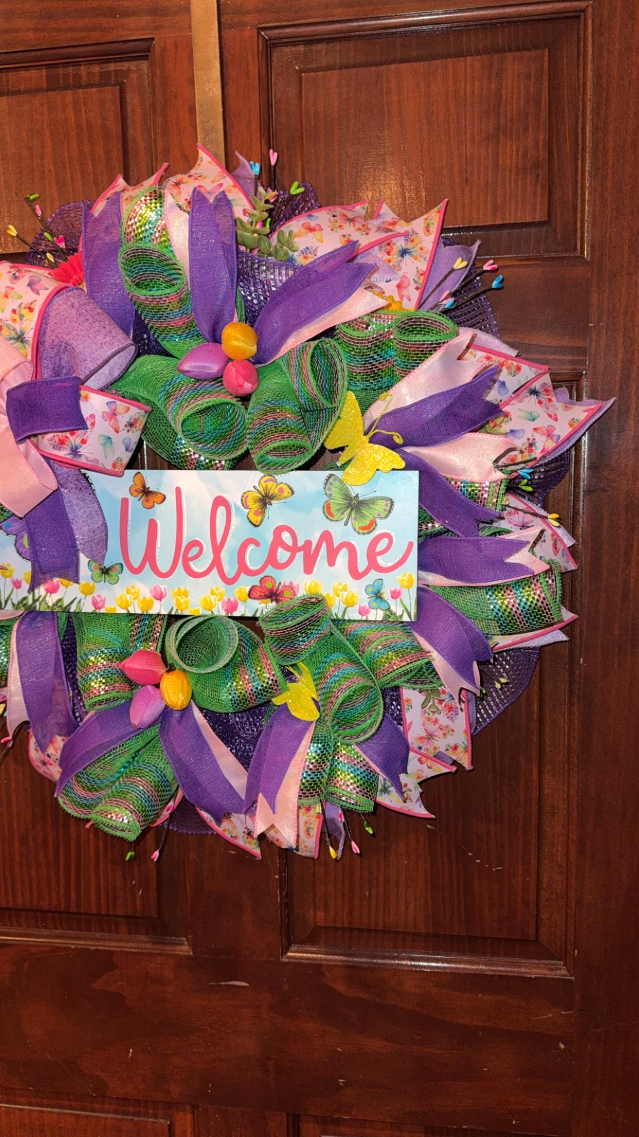Handmade Spring Welcome Wreath | Floral Butterfly Door Decor