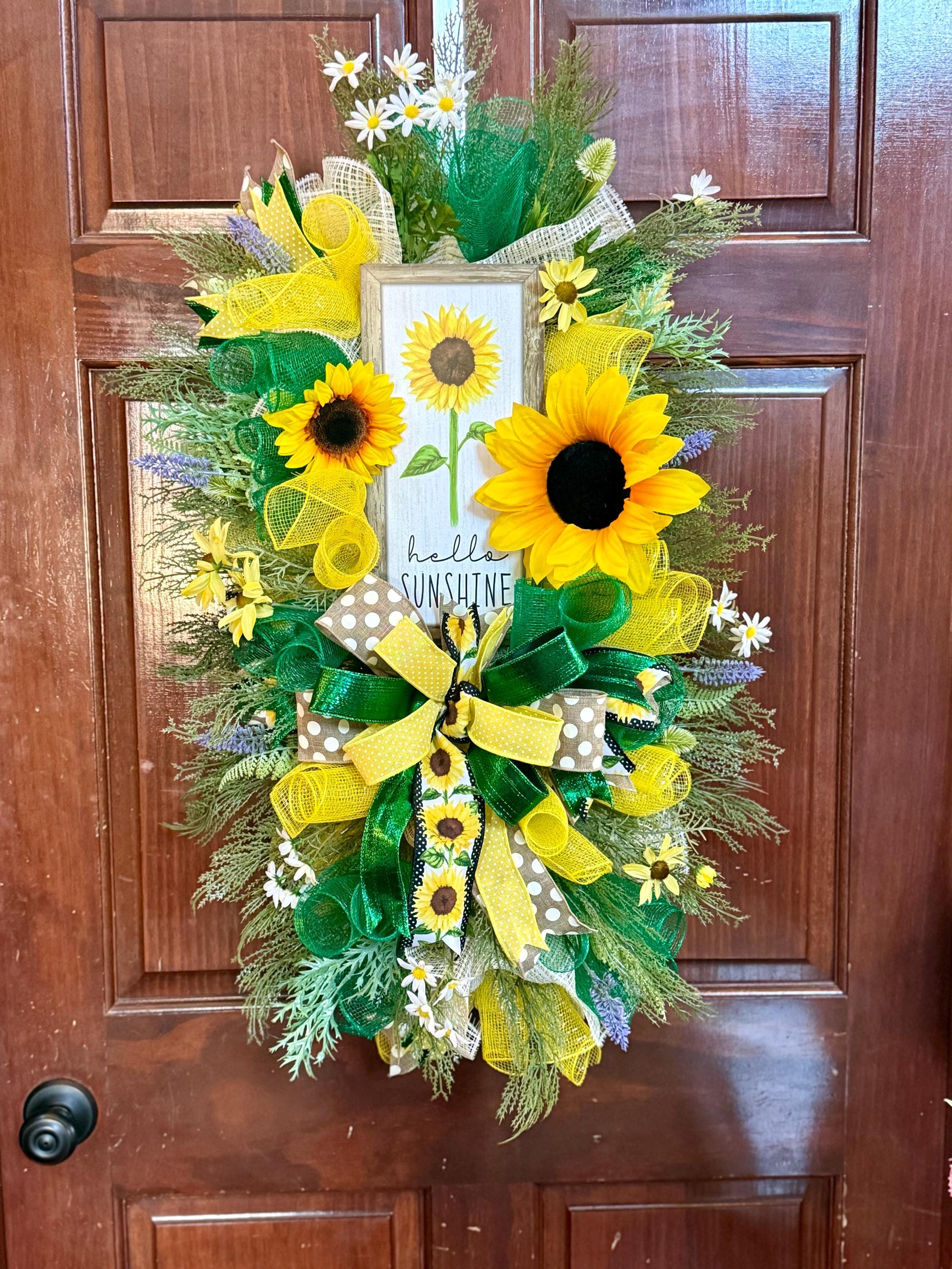 Sunflower Welcome Wreath | Farmhouse Hello Sunshine Door Hanger