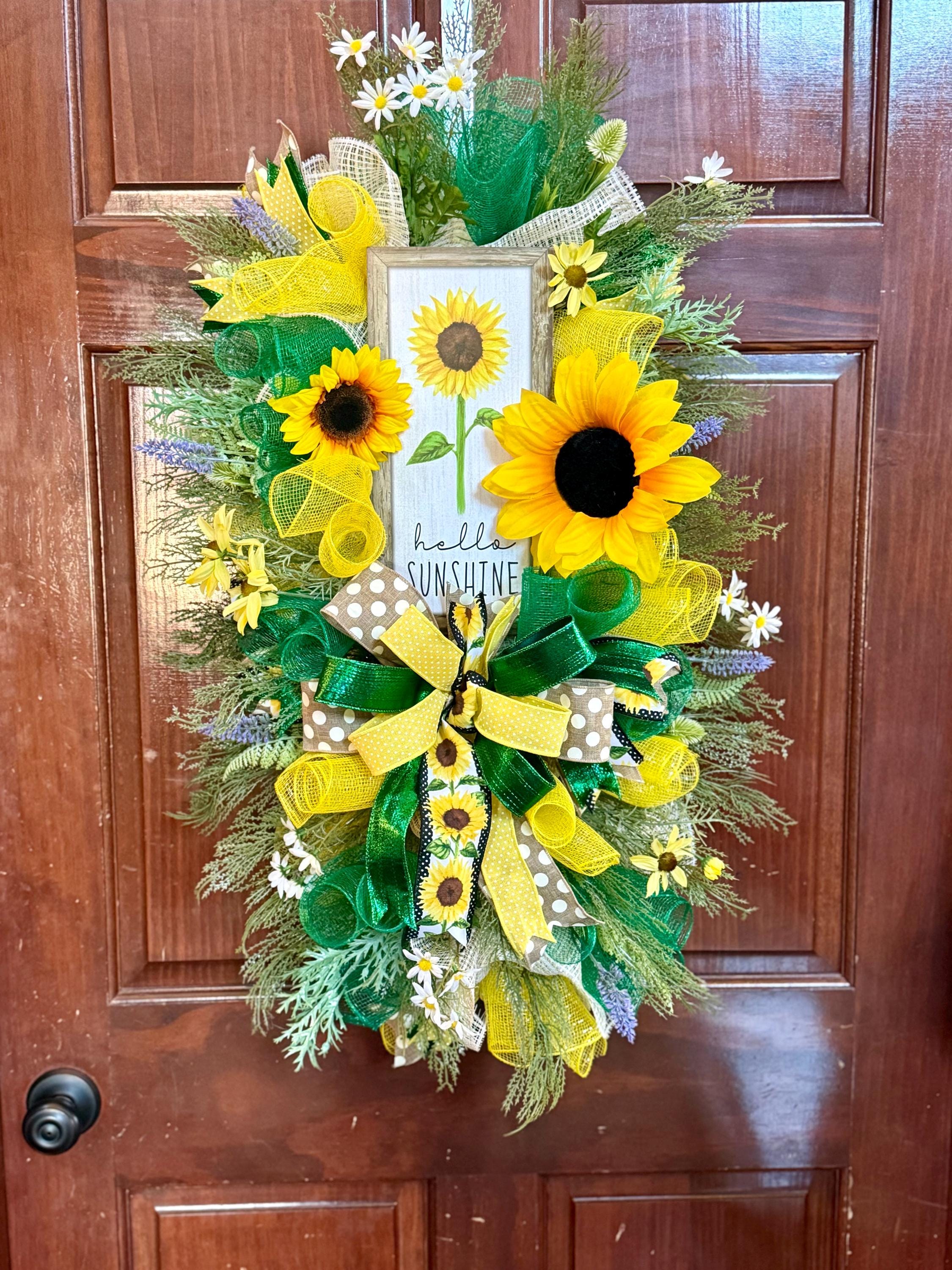 Sunflower Welcome Wreath | Farmhouse Hello Sunshine Door Hanger