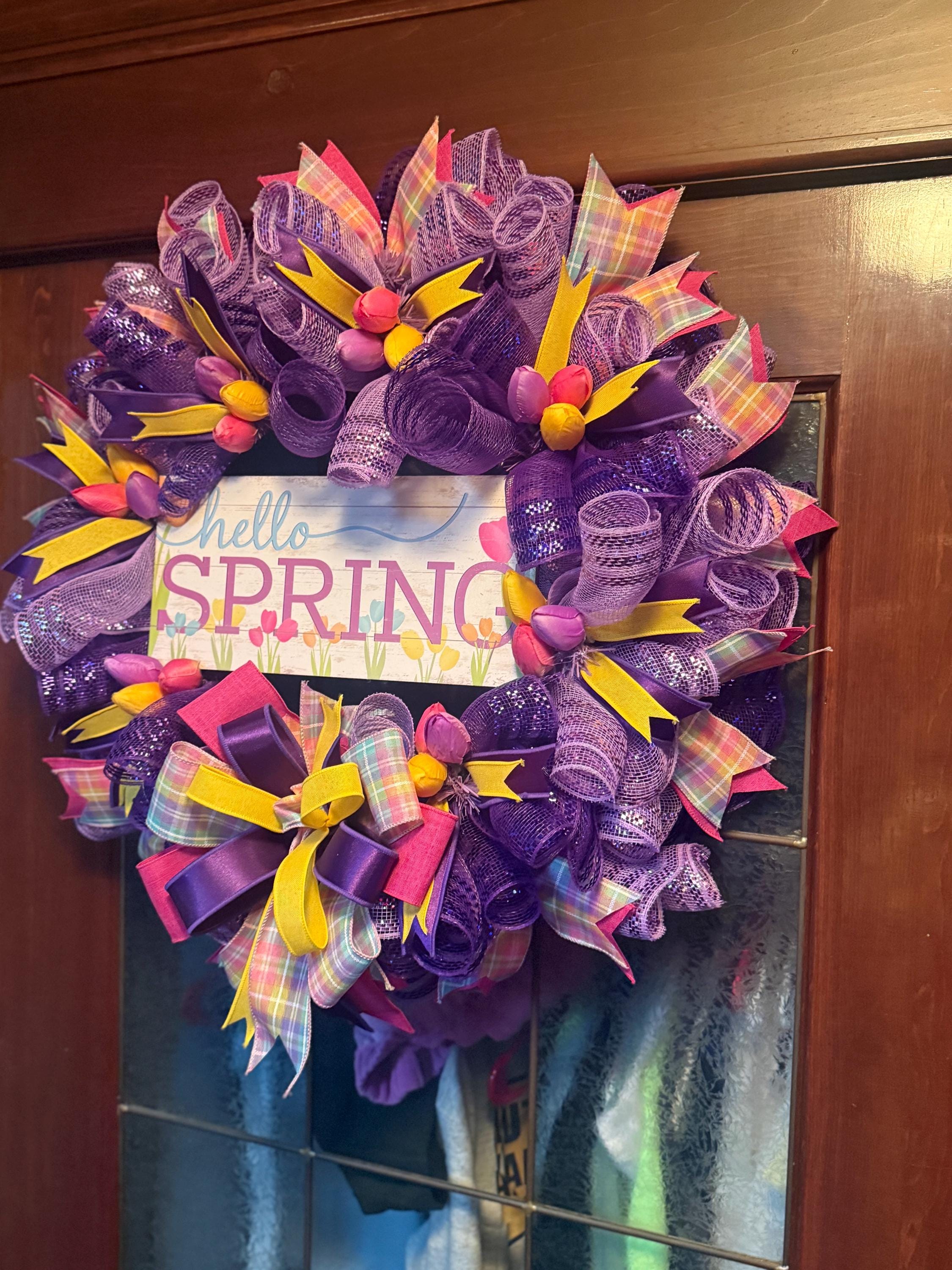 Purple Tulip Spring Wreath | Hello Spring Door Decor