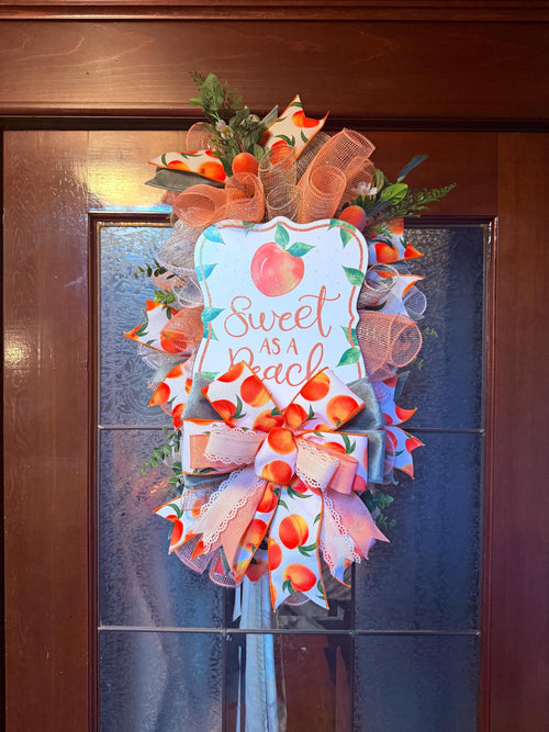 Handmade Peach Spring Wreath | Farmhouse Front Door Decor