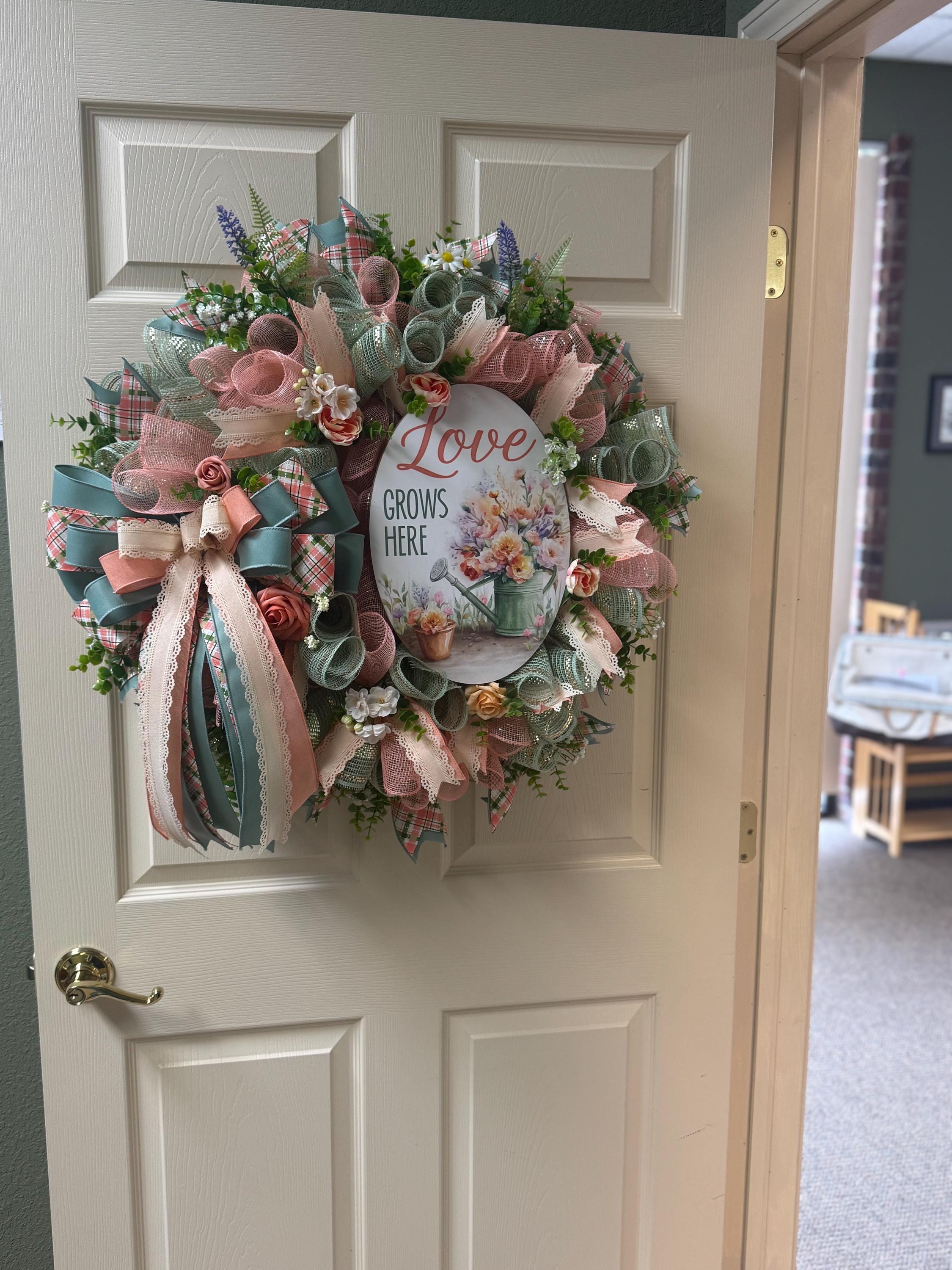 Oversized Spring Wreath for Front Door | Handmade Floral Ribbon Decor