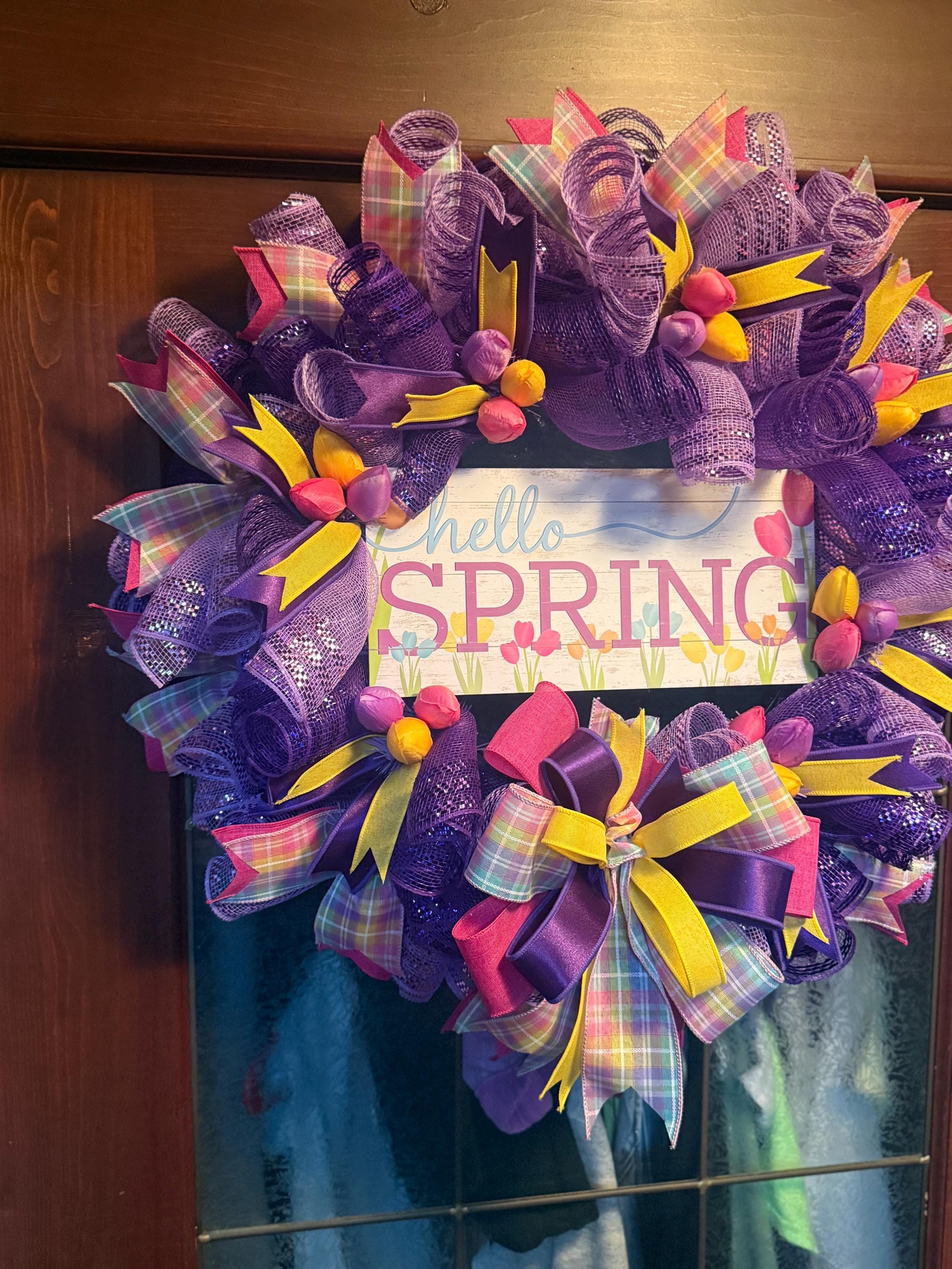 Purple Tulip Spring Wreath | Hello Spring Door Decor