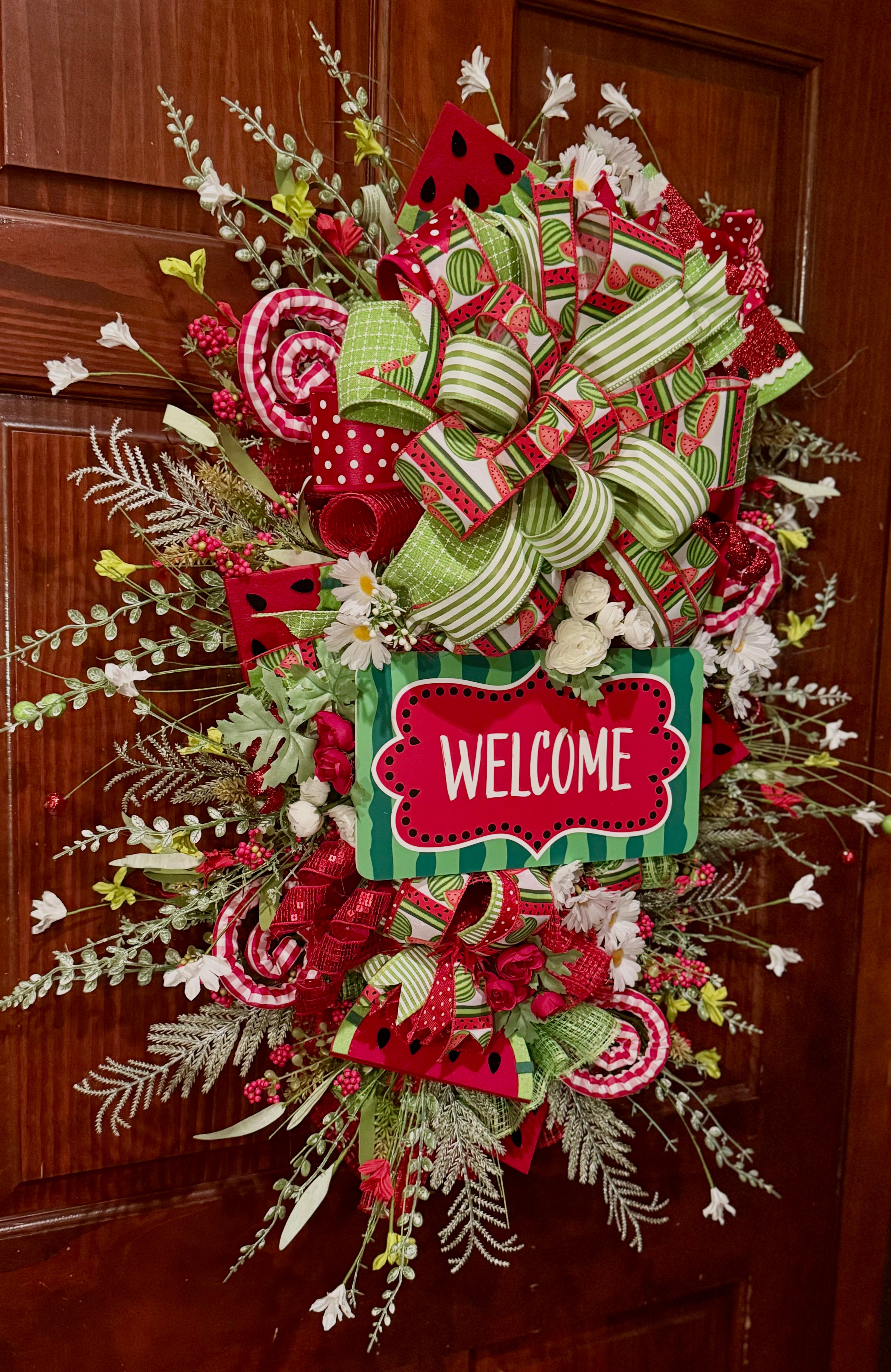 Watermelon Summer Welcome Wreath – Oversized Handmade Front Door Decor