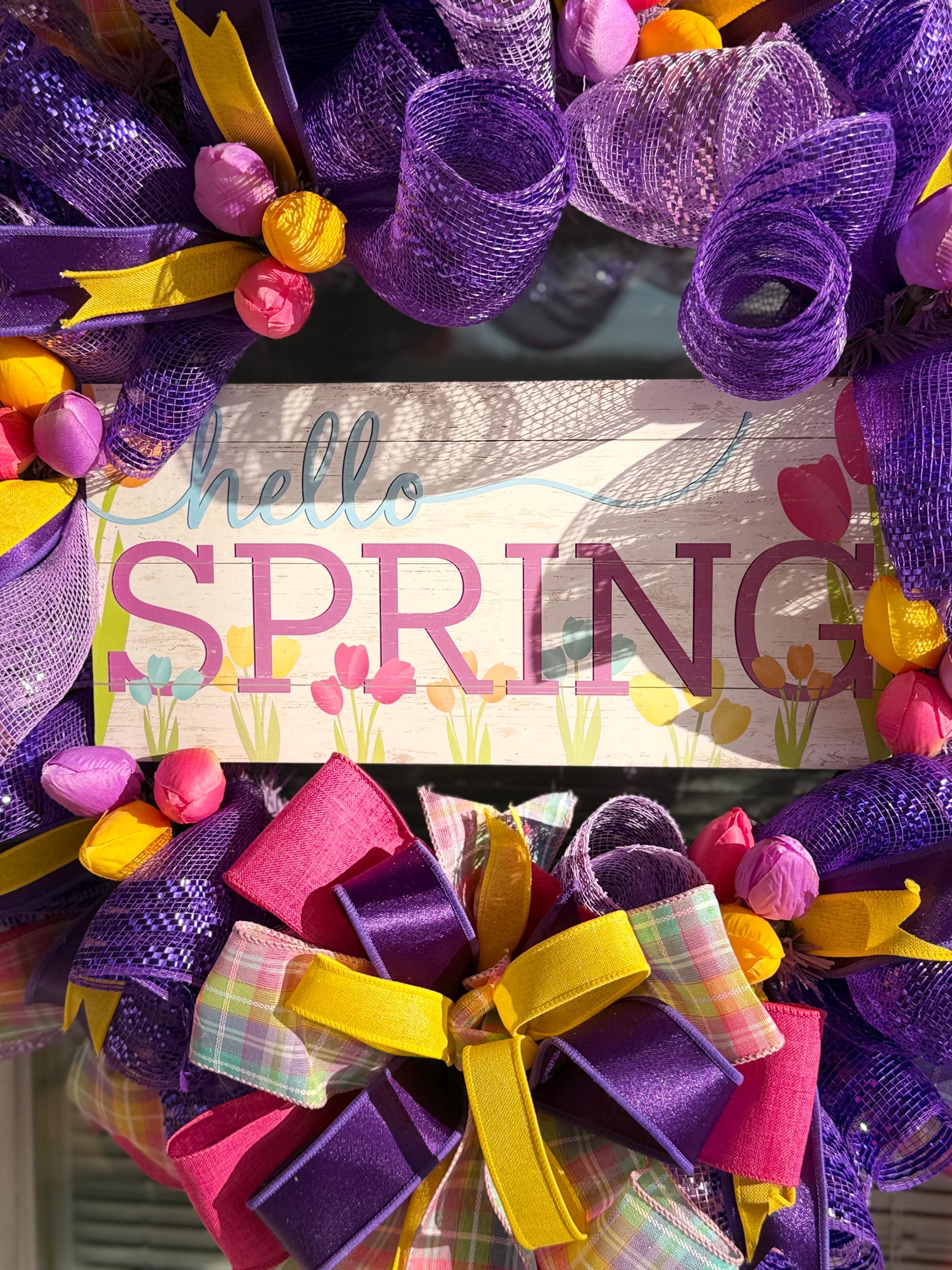 Purple Tulip Spring Wreath | Hello Spring Door Decor