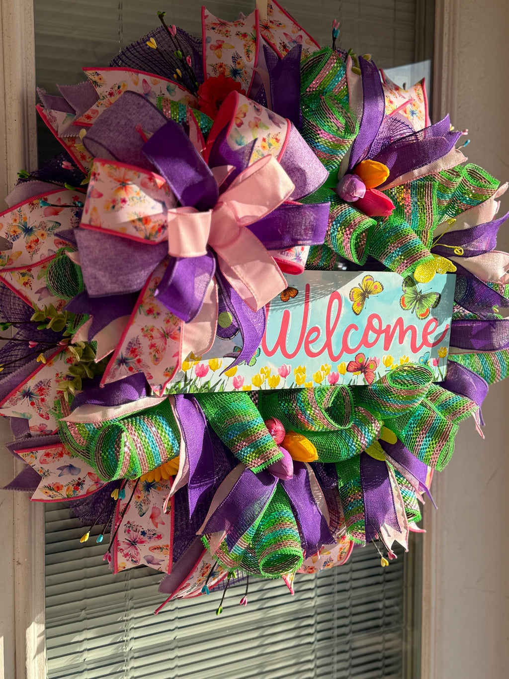 Handmade Spring Welcome Wreath | Floral Butterfly Door Decor