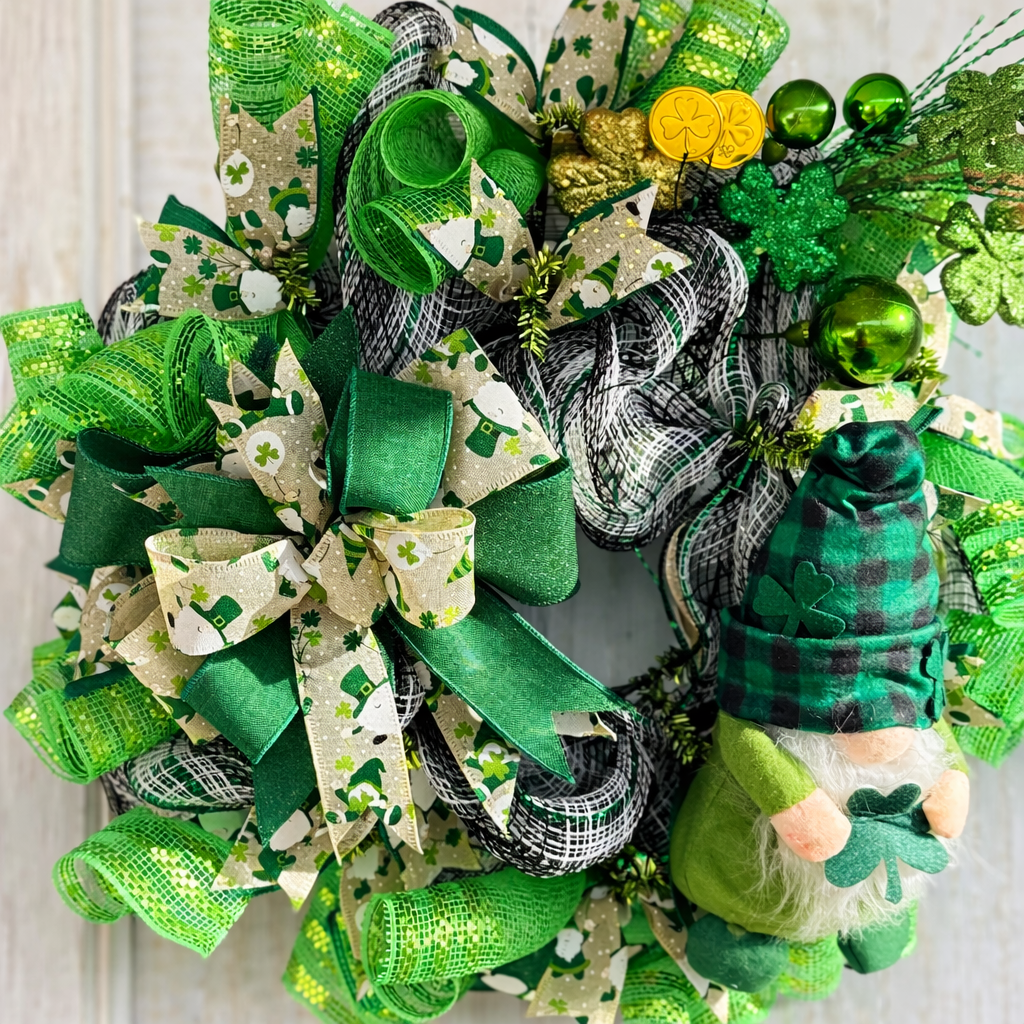 Handmade St. Patrick's Day Gnome Wreath | Lucky Shamrock Decor