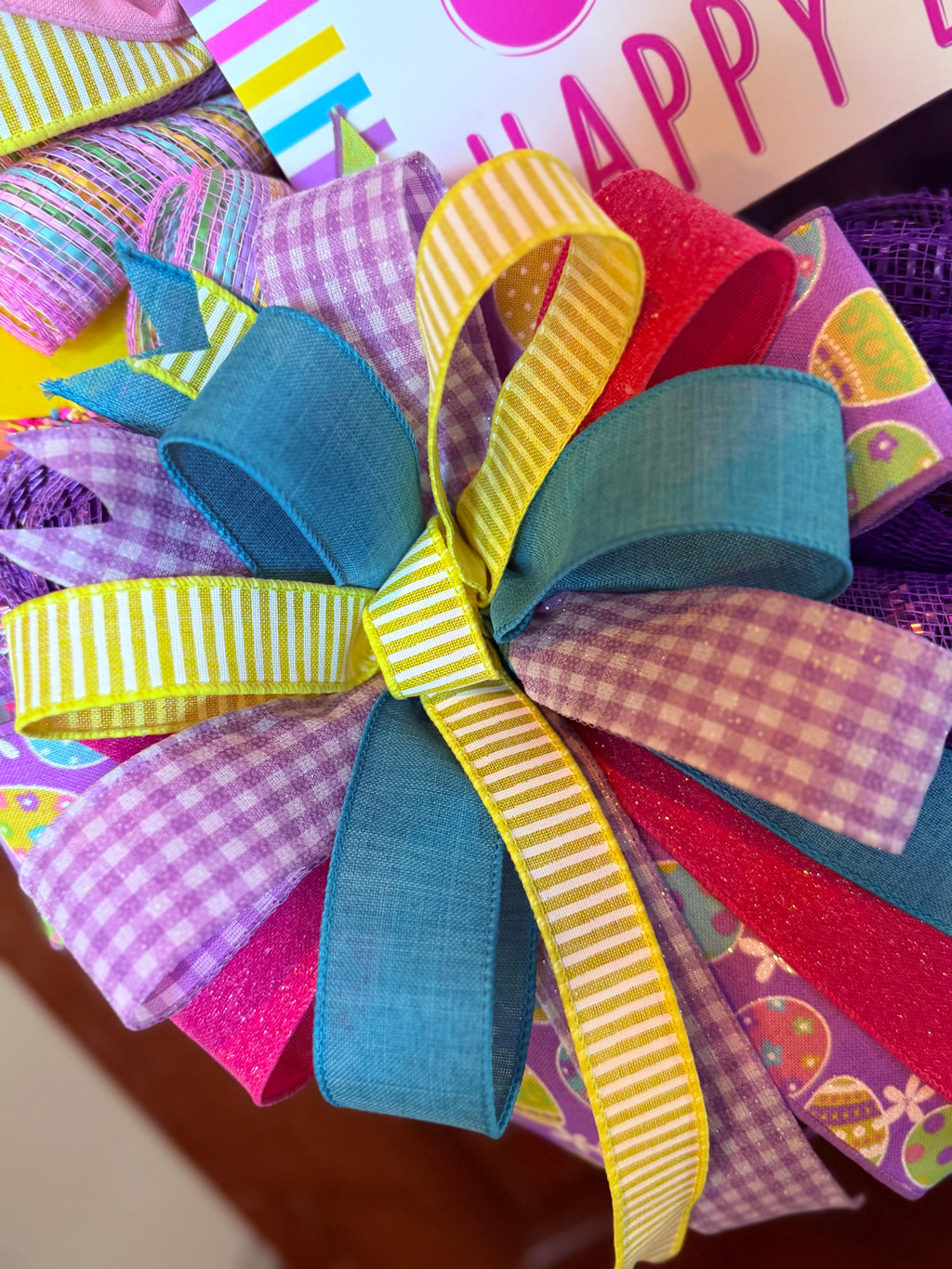 Happy Easter Bunny Wreath – Colorful Spring Door Decor with Peeps and Pastel Mesh