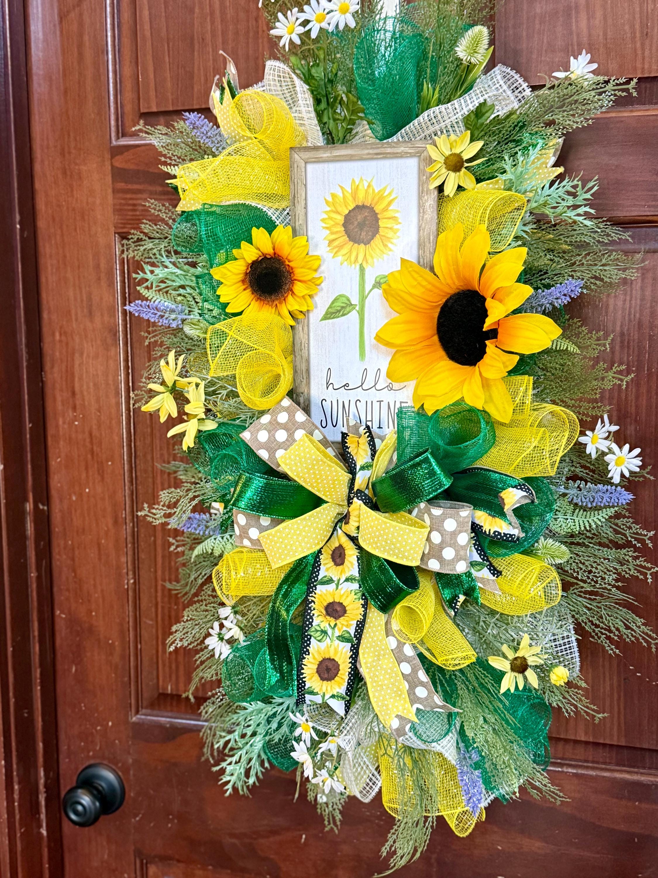 Sunflower Welcome Wreath | Farmhouse Hello Sunshine Door Hanger