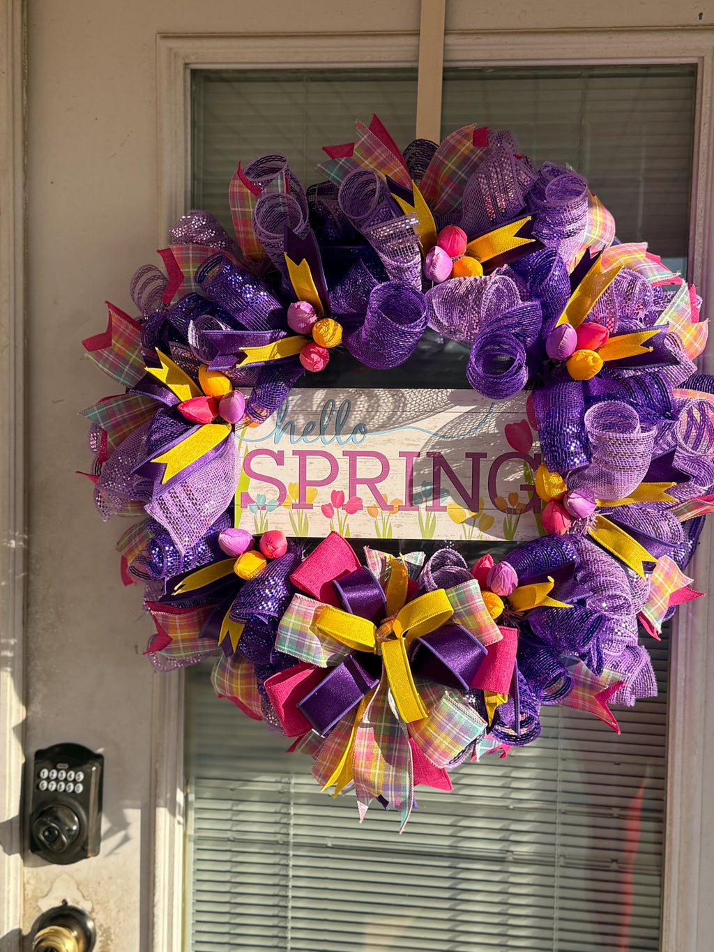 Purple Tulip Spring Wreath | Hello Spring Door Decor