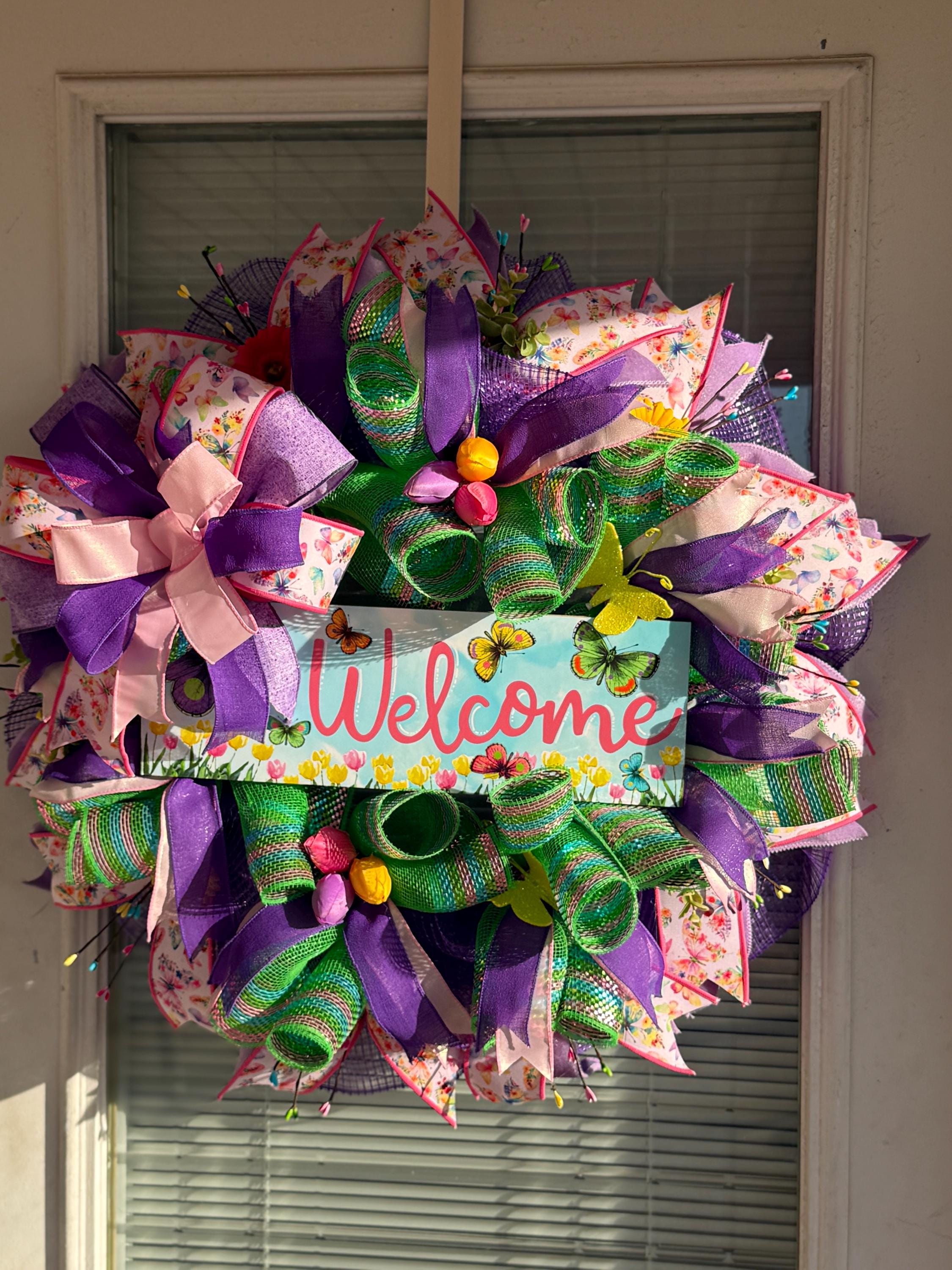Handmade Spring Welcome Wreath | Floral Butterfly Door Decor