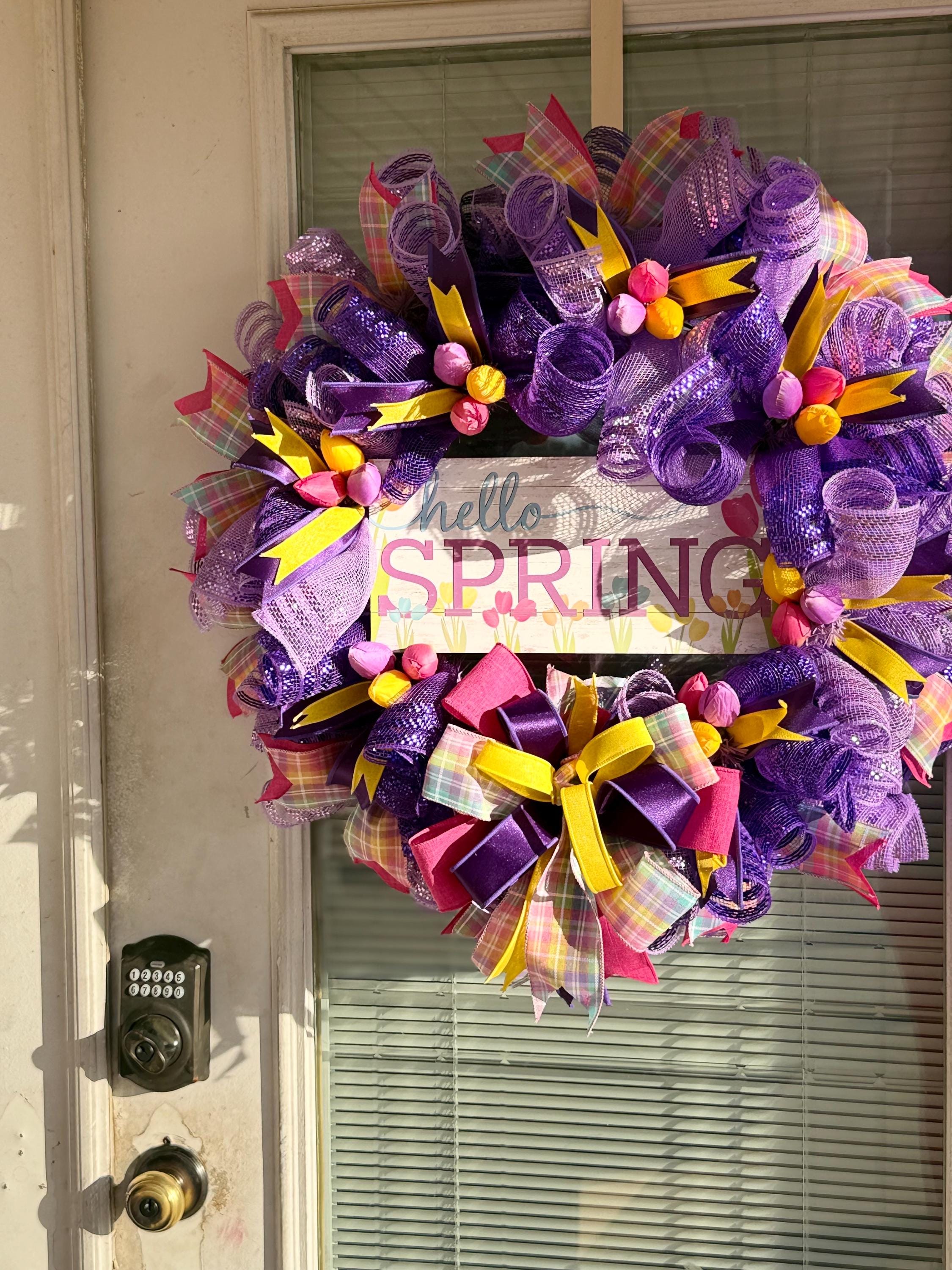 Purple Tulip Spring Wreath | Hello Spring Door Decor