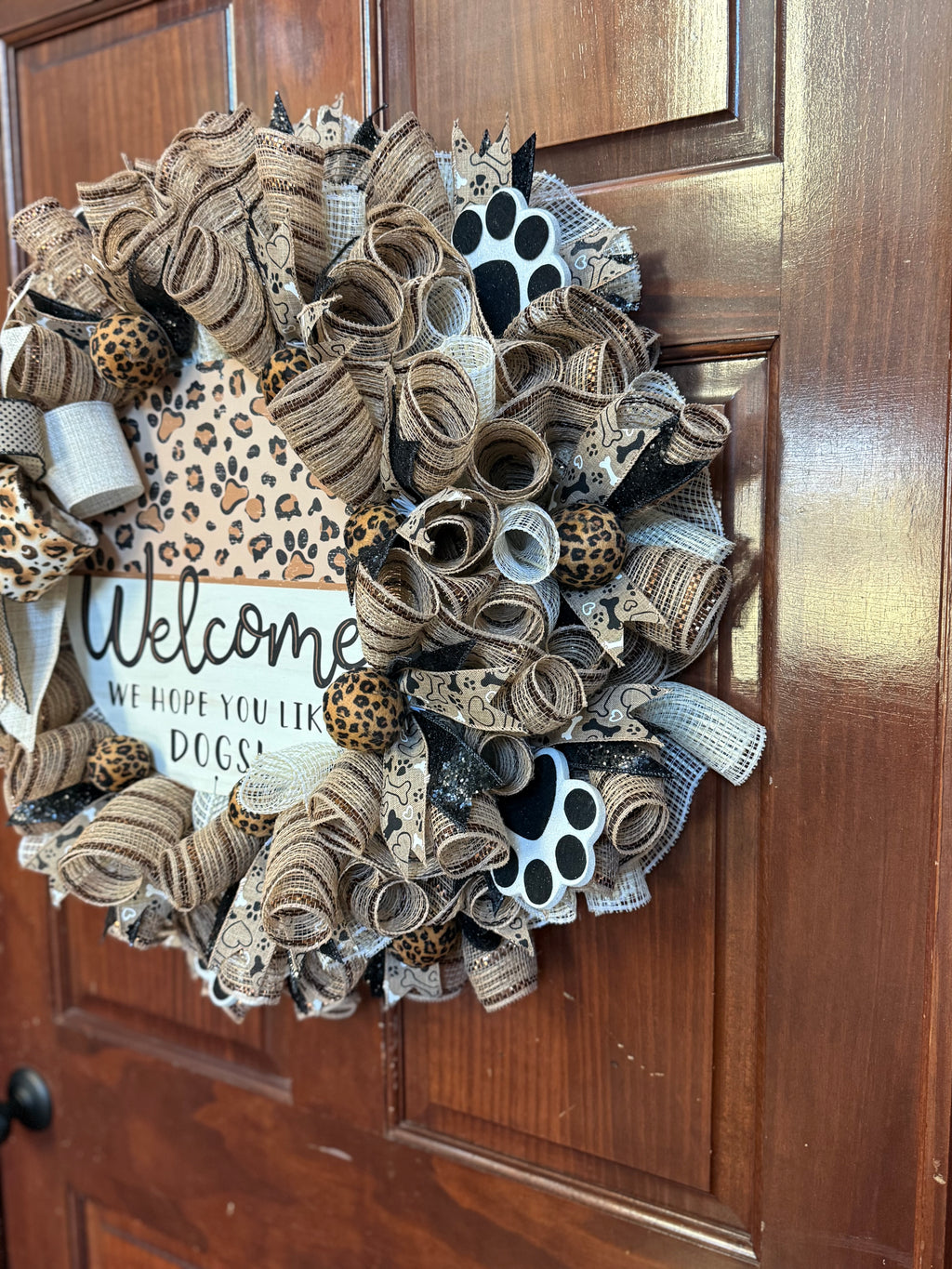 Dog Lover Wreath, Neutral Burlap Leopard Paw Print Welcome Sign, Farmhouse Pet Decor