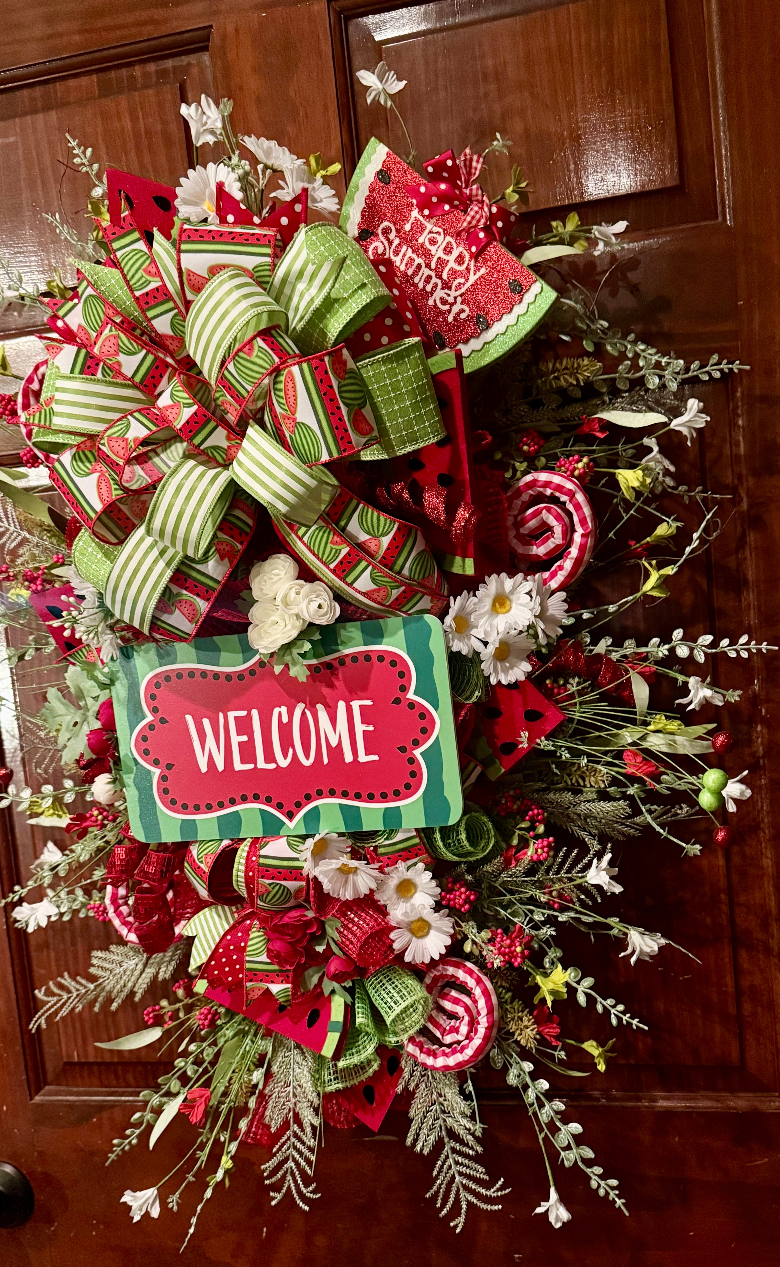 Watermelon Summer Welcome Wreath – Oversized Handmade Front Door Decor