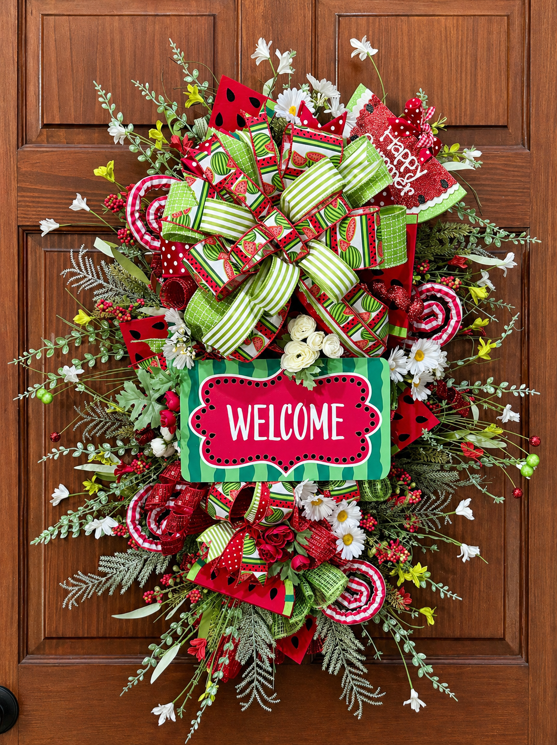 Watermelon Summer Welcome Wreath – Oversized Handmade Front Door Decor