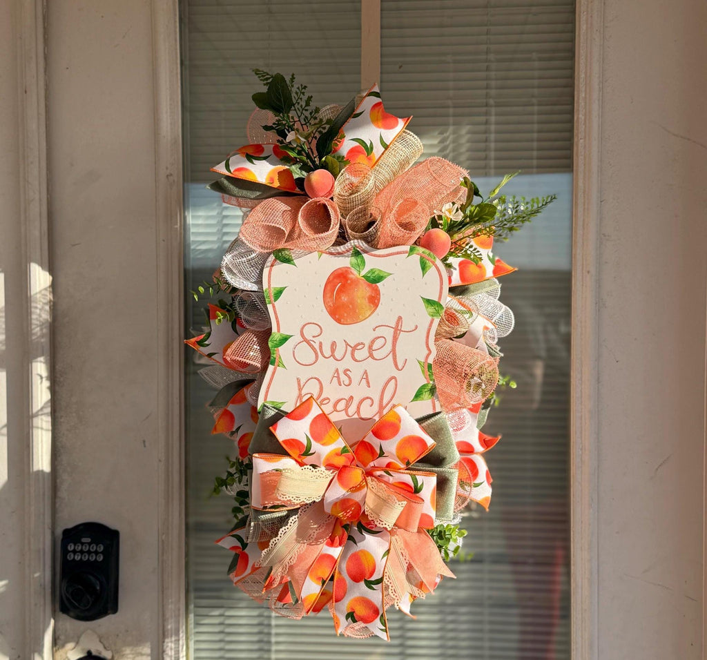 Handmade Peach Spring Wreath | Farmhouse Front Door Decor