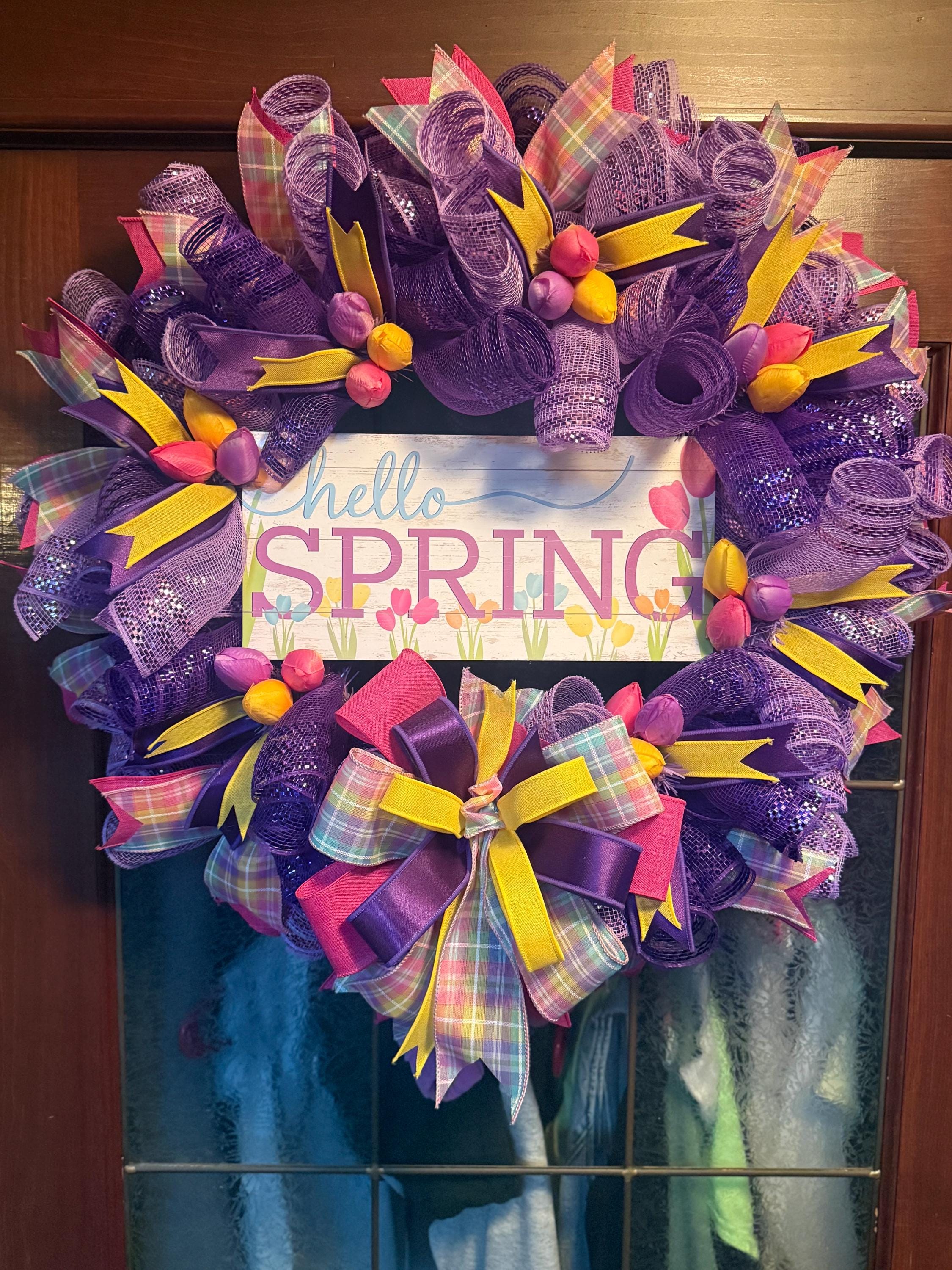Purple Tulip Spring Wreath | Hello Spring Door Decor