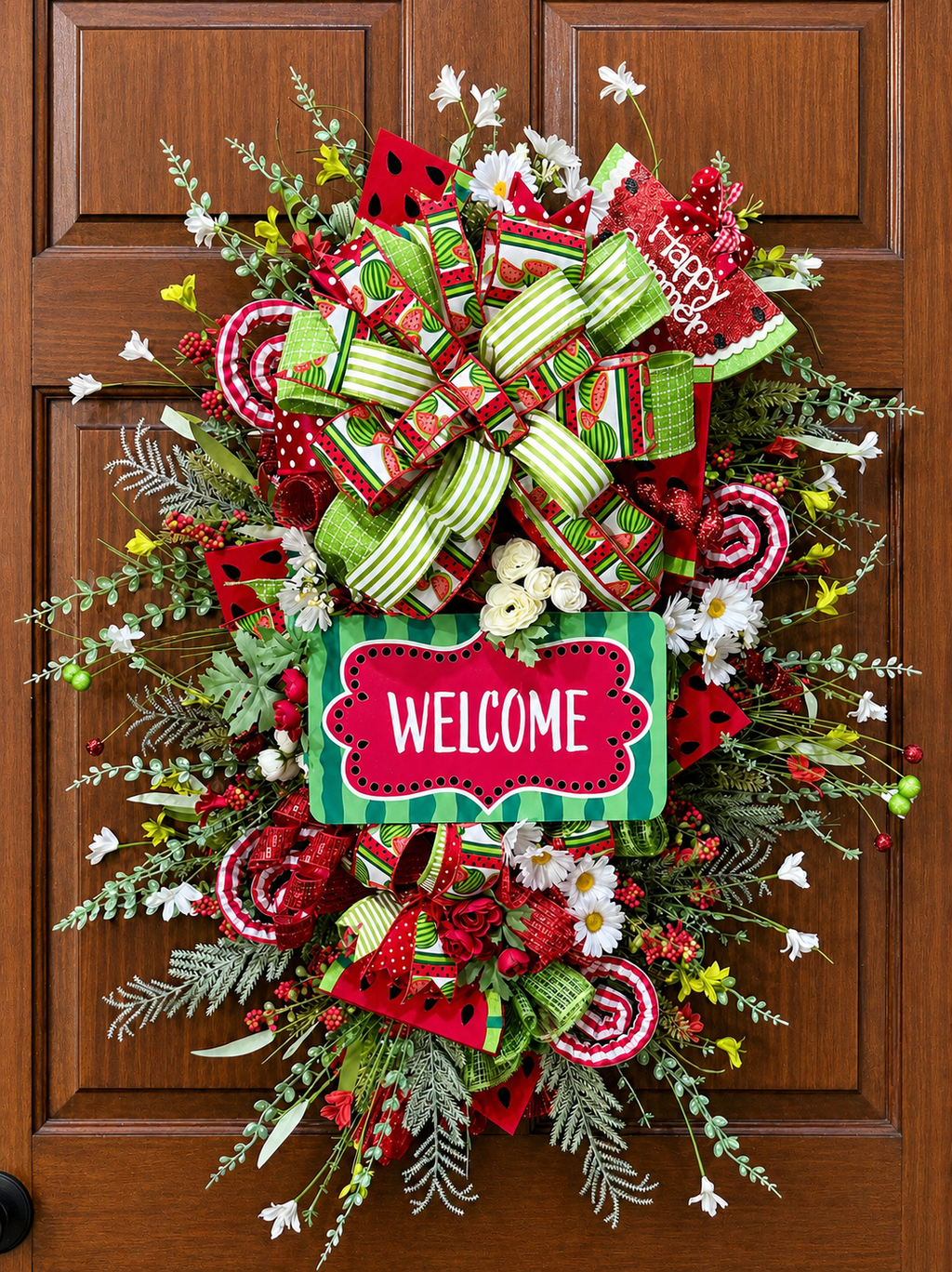 Watermelon Summer Welcome Wreath – Oversized Handmade Front Door Decor