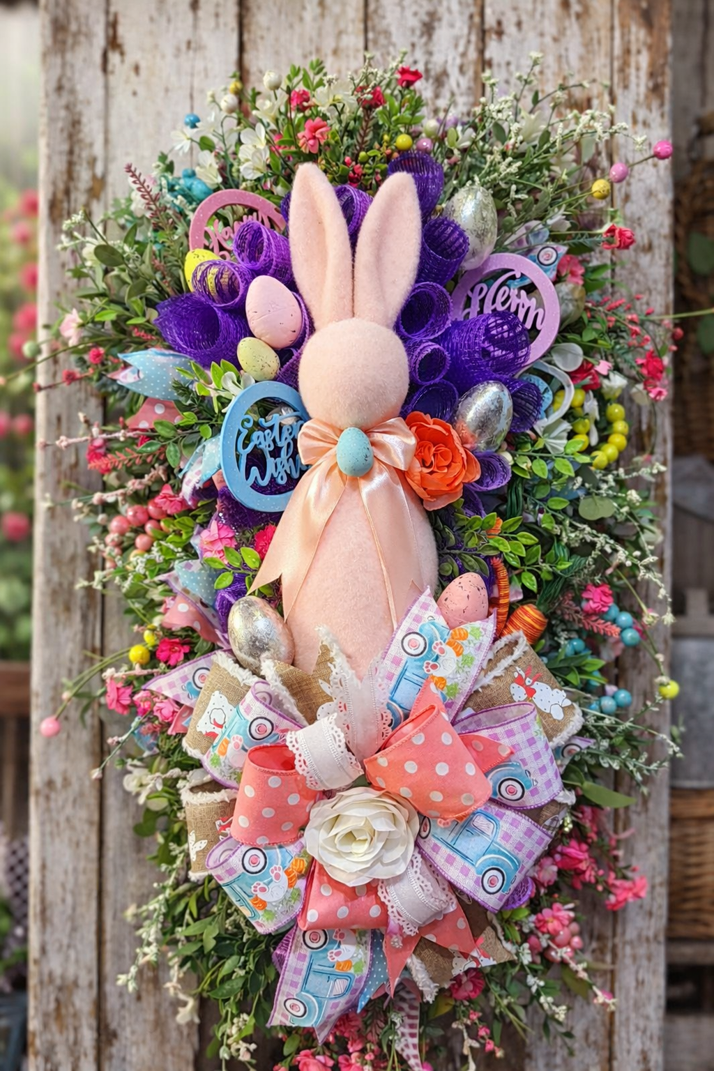 Pastel Easter Bunny Door Swag – Luxury Spring Front Door Decor