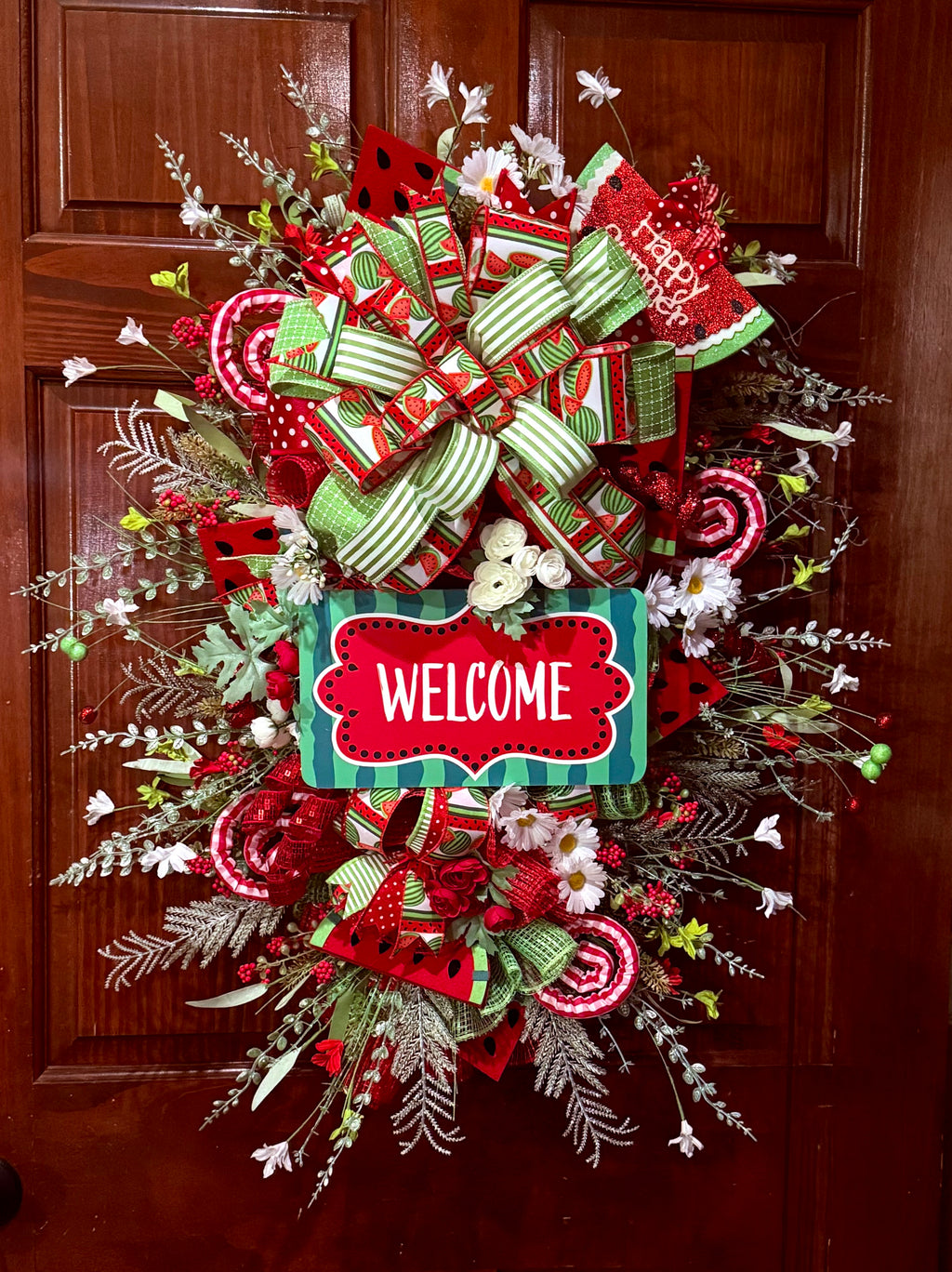 Watermelon Summer Welcome Wreath – Oversized Handmade Front Door Decor