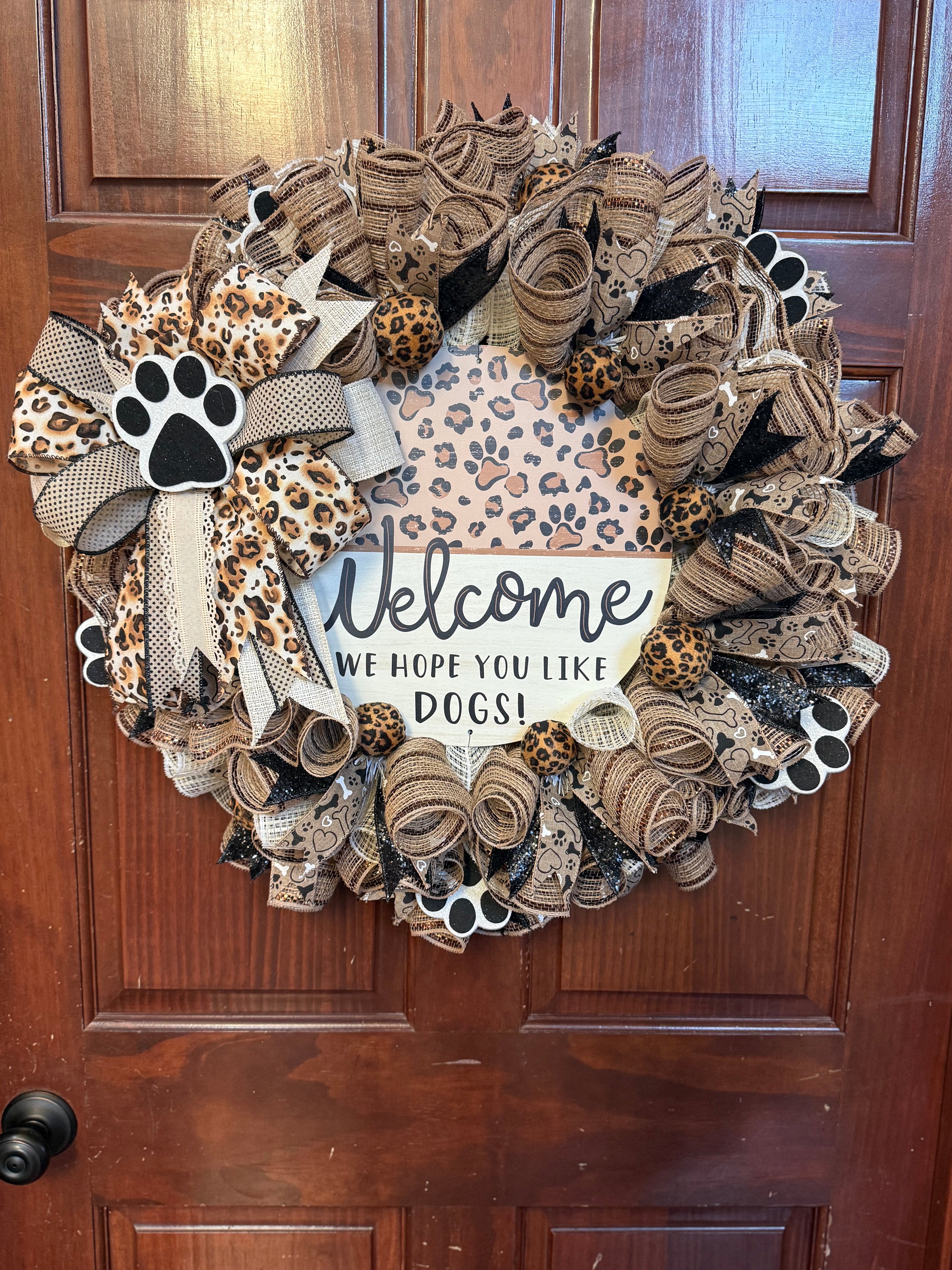 Dog Lover Wreath, Neutral Burlap Leopard Paw Print Welcome Sign, Farmhouse Pet Decor