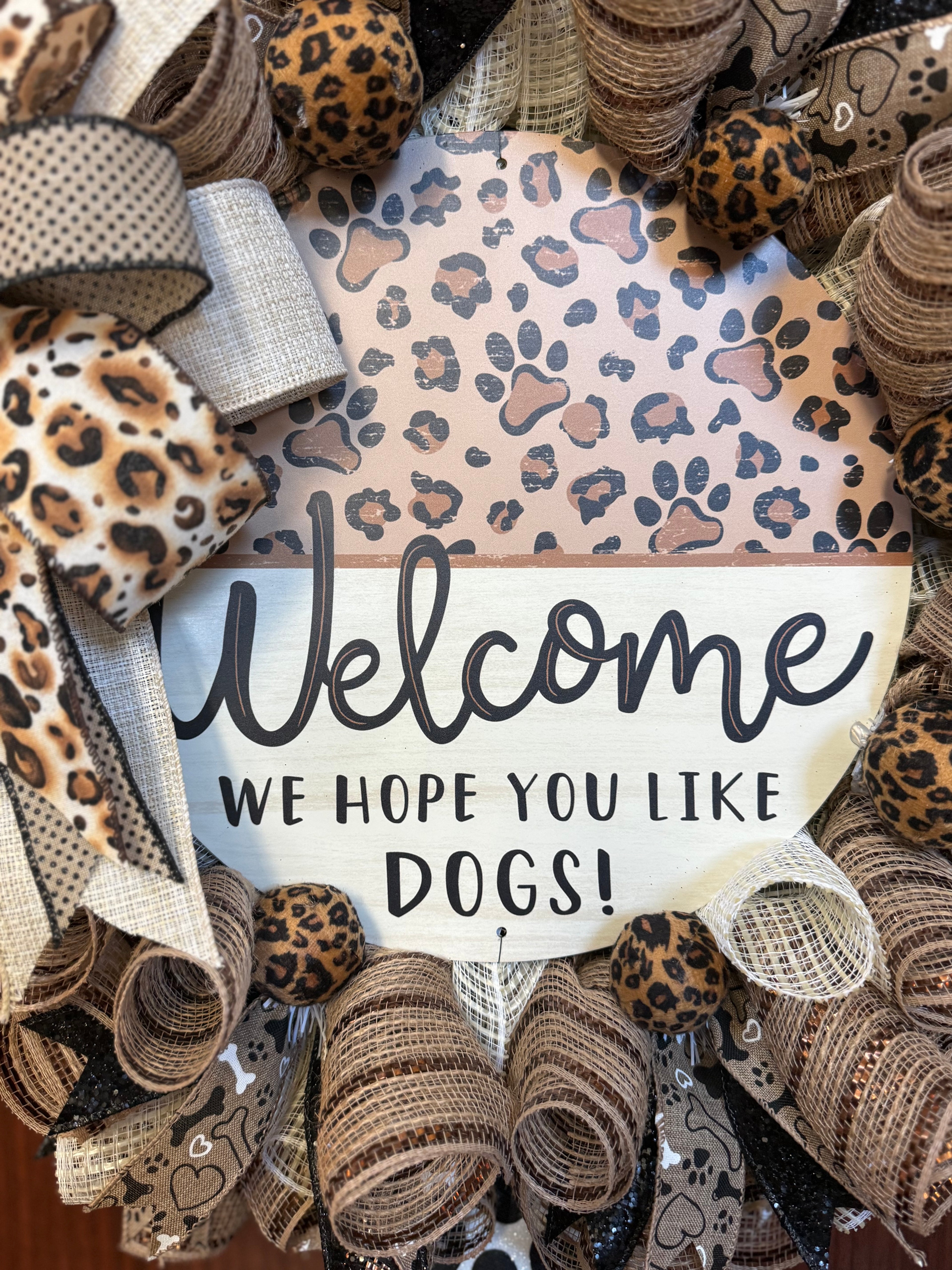 Dog Lover Wreath, Neutral Burlap Leopard Paw Print Welcome Sign, Farmhouse Pet Decor
