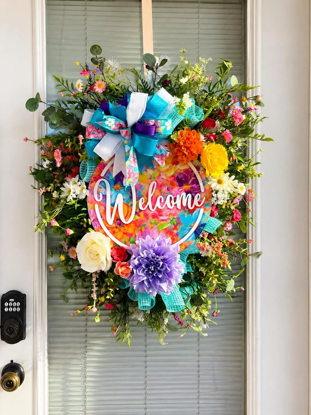 Handmade Floral Welcome Wreath | Colorful Spring Door Decor