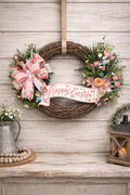Easter Grapevine Wreath for Front Door – Pink Bow Spring Farmhouse Decor