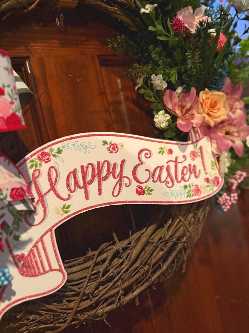 Easter Grapevine Wreath for Front Door – Pink Bow Spring Farmhouse Decor