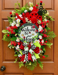 Ladybug Summer Wreath for Front Door | Large Red & Black Welcome Wreath with Daisies | Handmade Farmhouse Door Decor