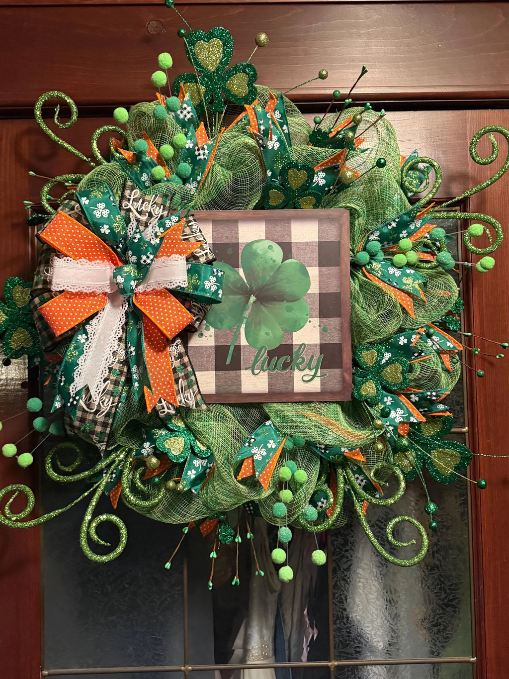St. Patrick’s Day Lucky Wreath, Green Shamrock Door Wreath, St Paddy’s Day Decor, Irish Holiday Mesh Wreath, Spring Front Door Decoration