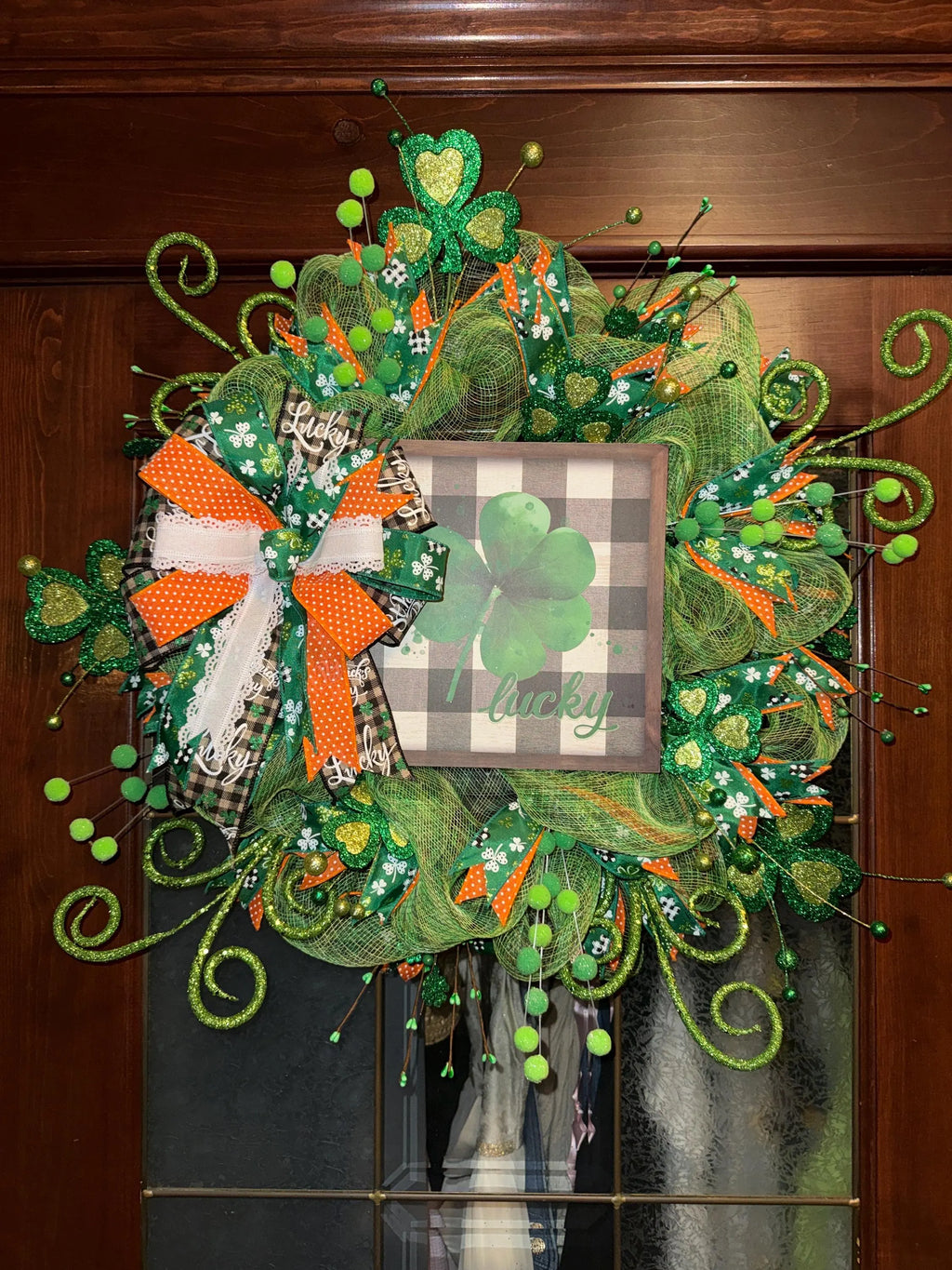 St. Patrick’s Day Lucky Wreath, Green Shamrock Door Wreath, St Paddy’s Day Decor, Irish Holiday Mesh Wreath, Spring Front Door Decoration