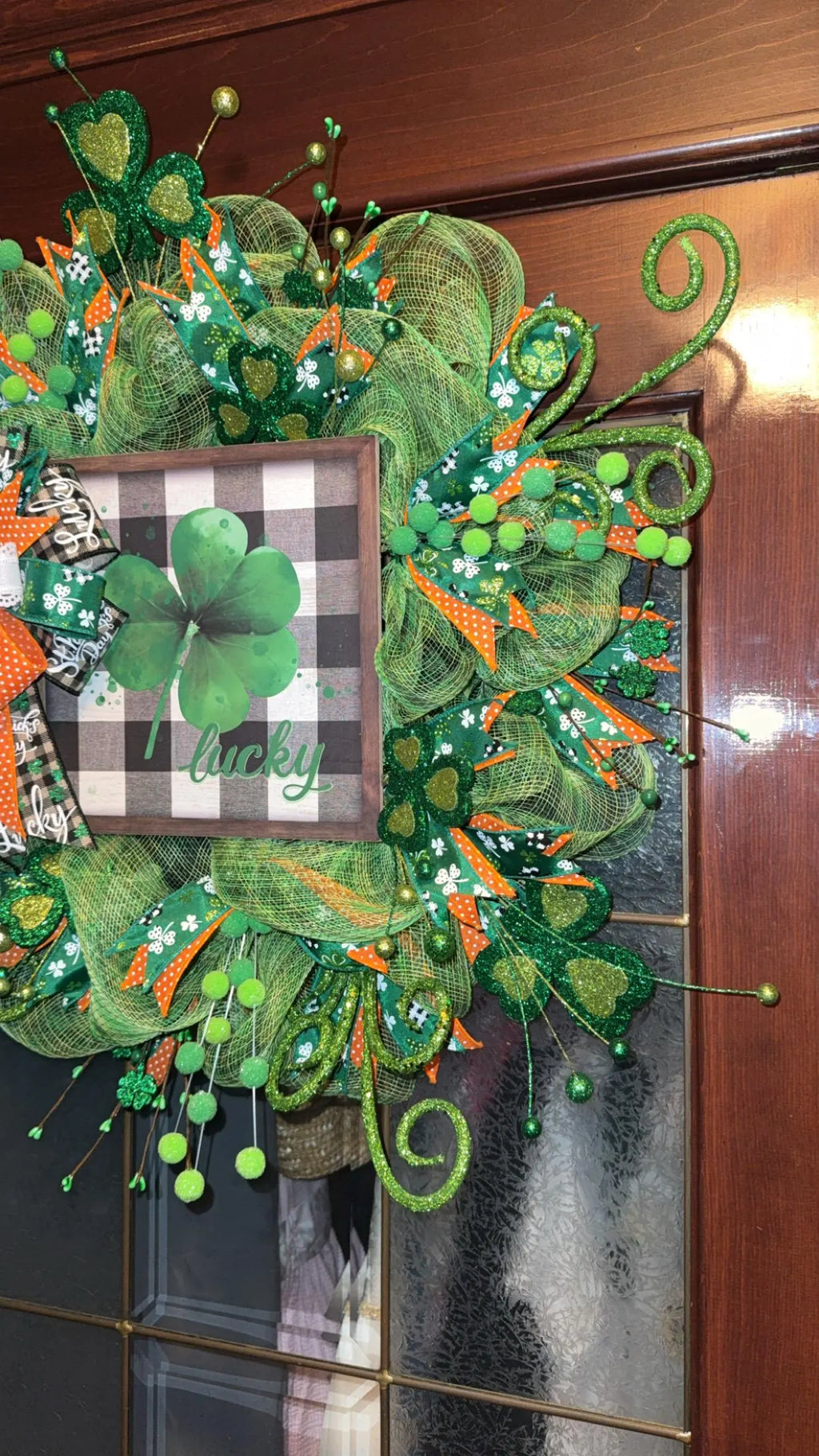 St. Patrick’s Day Lucky Wreath, Green Shamrock Door Wreath, St Paddy’s Day Decor, Irish Holiday Mesh Wreath, Spring Front Door Decoration
