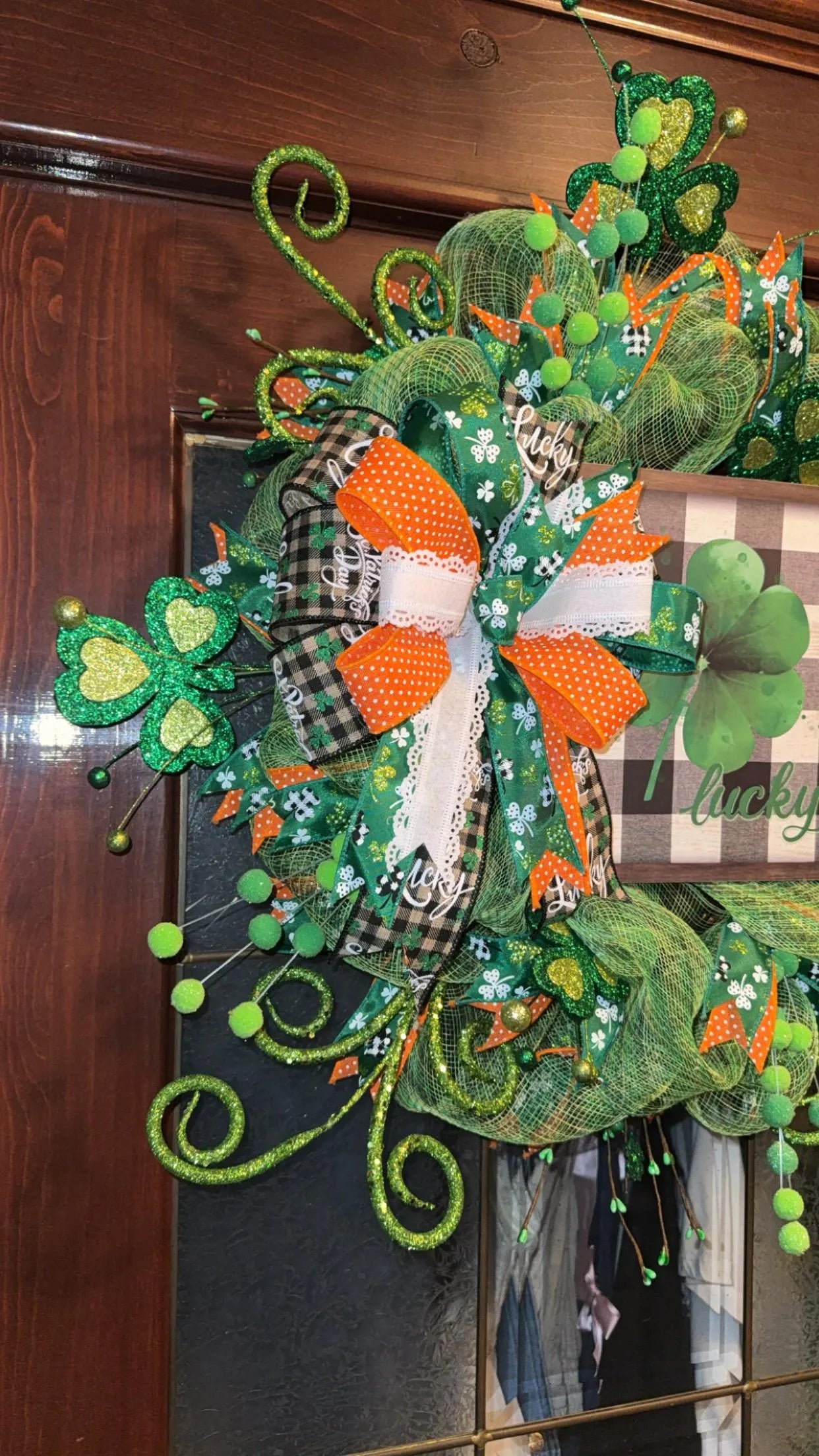St. Patrick’s Day Lucky Wreath, Green Shamrock Door Wreath, St Paddy’s Day Decor, Irish Holiday Mesh Wreath, Spring Front Door Decoration