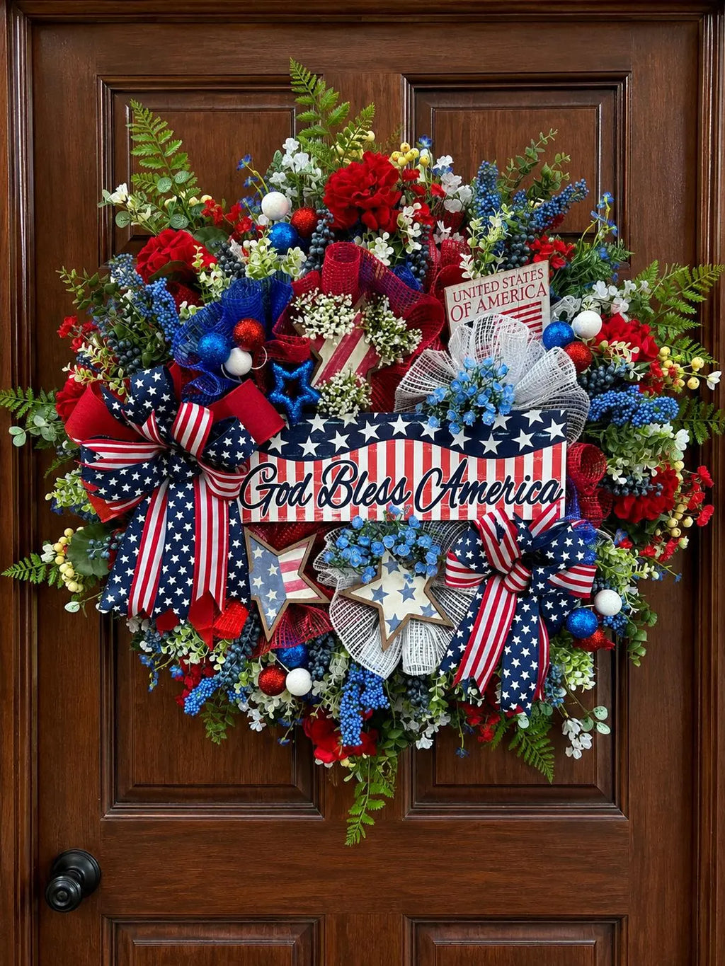 Patriotic God Bless America Wreath Oversized American Front Door Decor