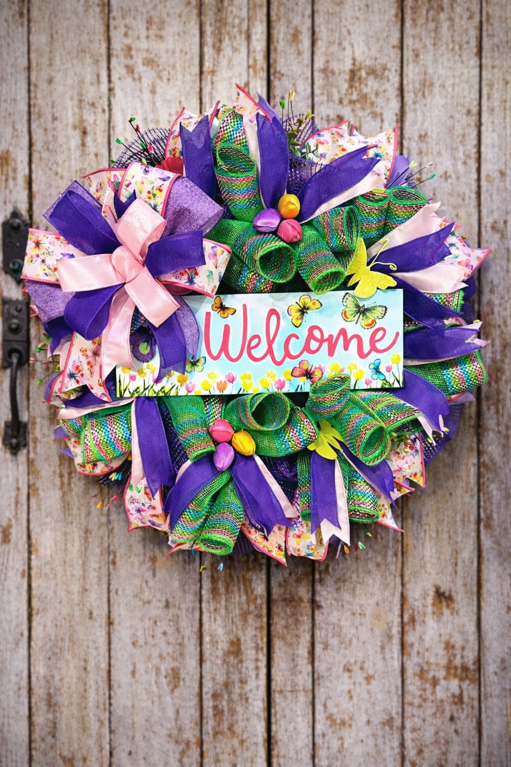 Handmade Spring Welcome Wreath | Floral Butterfly Door Decor