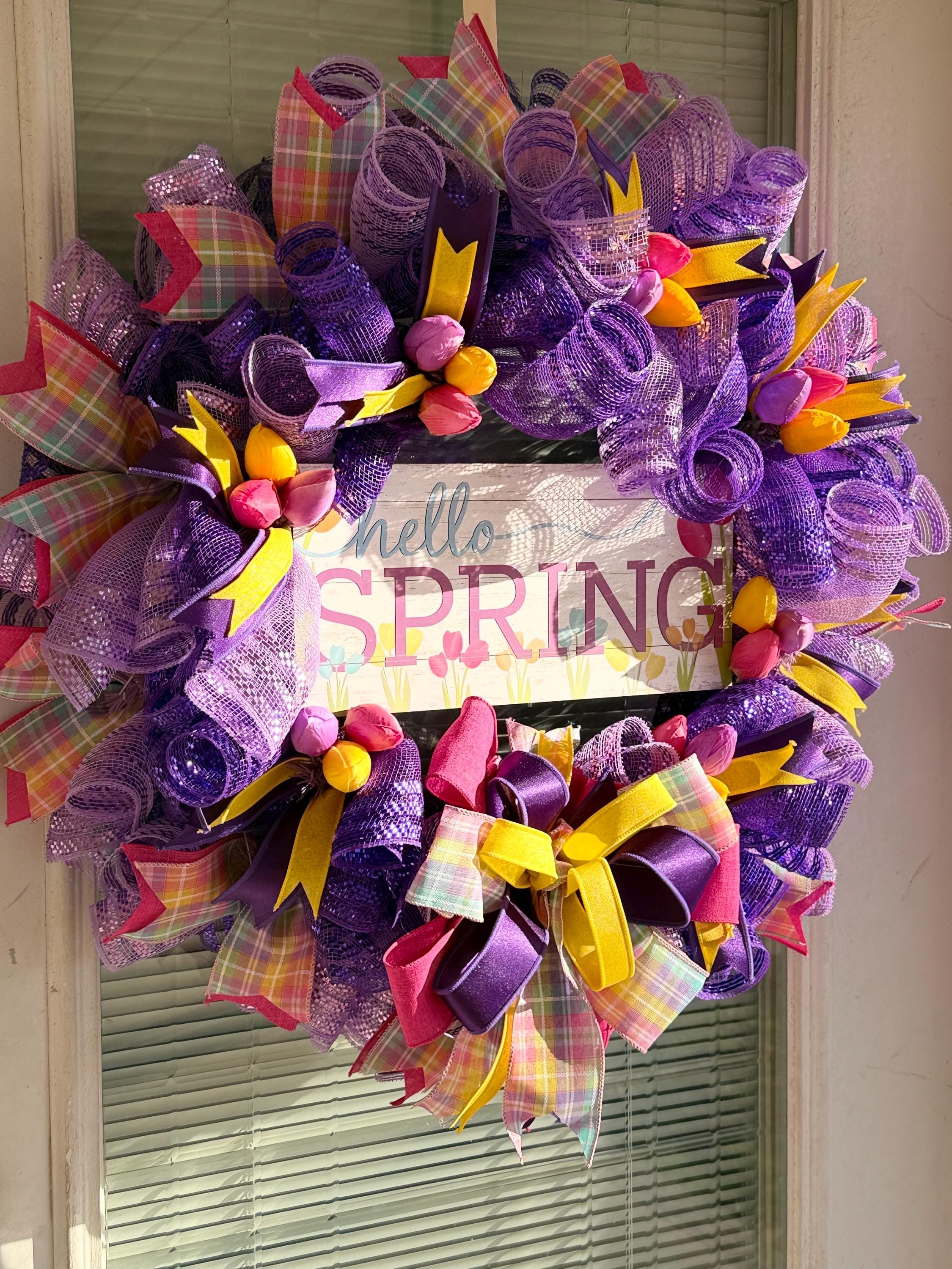 Purple Tulip Spring Wreath | Hello Spring Door Decor