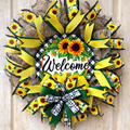 Sunflower Welcome Wreath | Farmhouse Buffalo Plaid Door Hanger