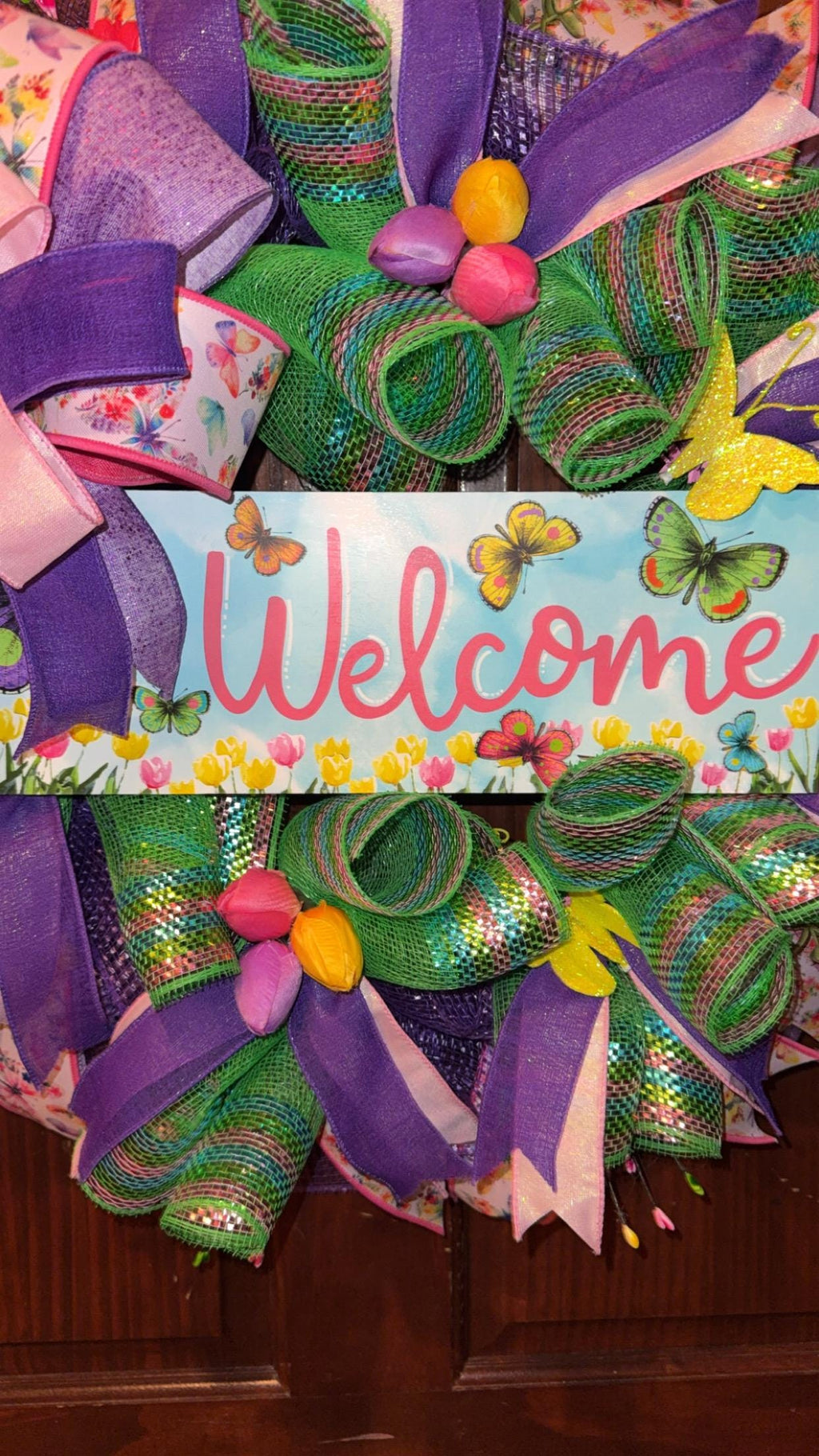 Handmade Spring Welcome Wreath | Floral Butterfly Door Decor