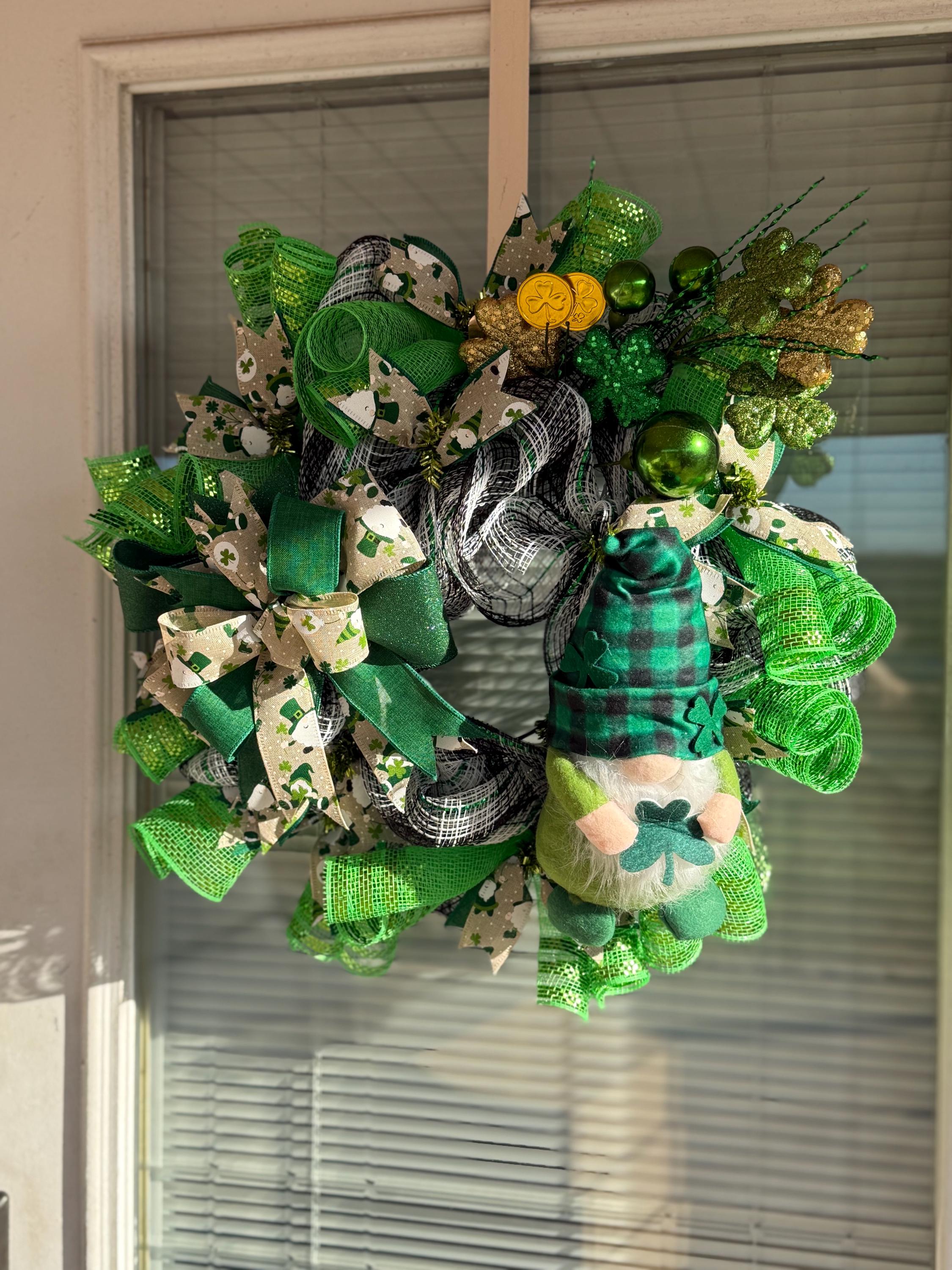 Handmade St. Patrick's Day Gnome Wreath | Lucky Shamrock Decor