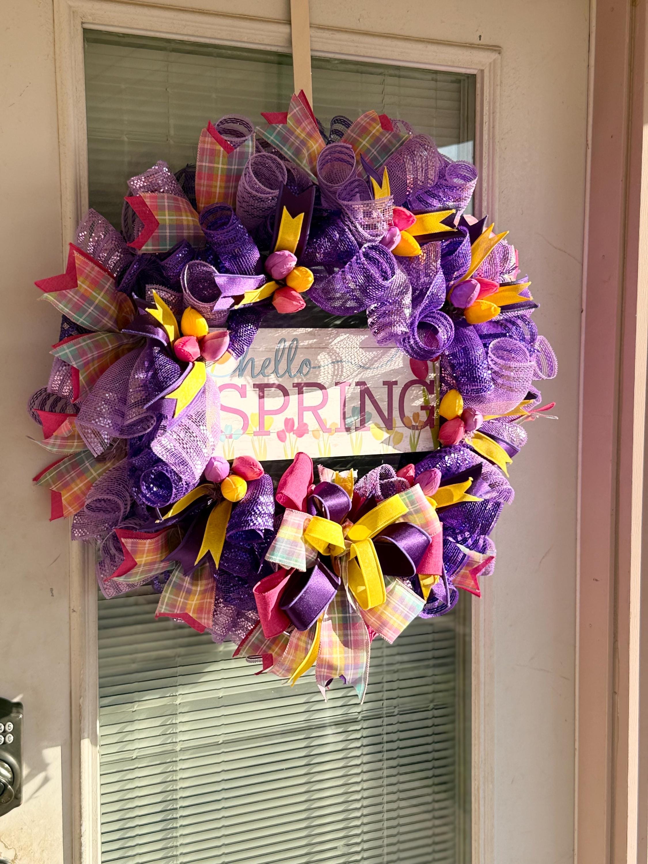Purple Tulip Spring Wreath | Hello Spring Door Decor
