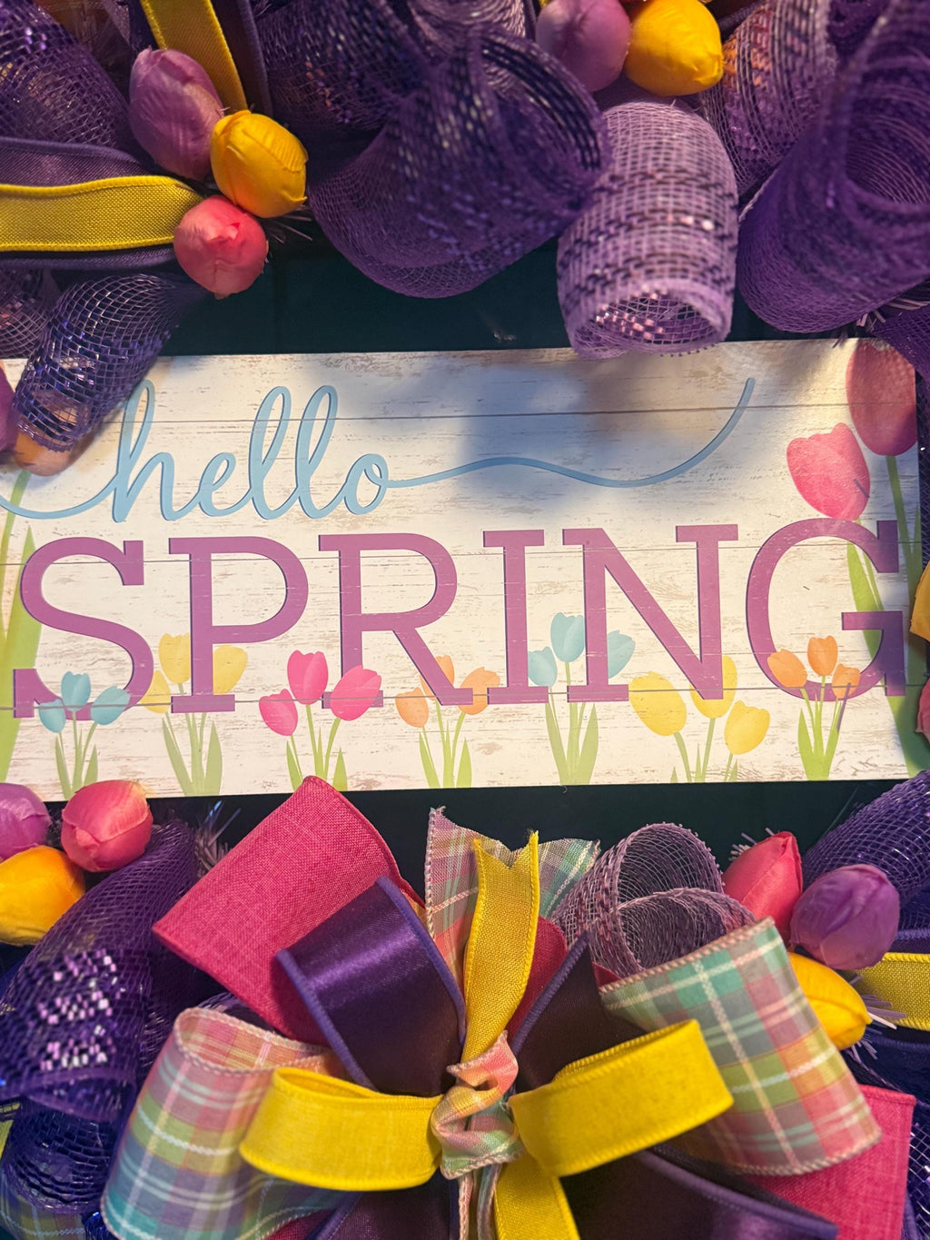 Purple Tulip Spring Wreath | Hello Spring Door Decor