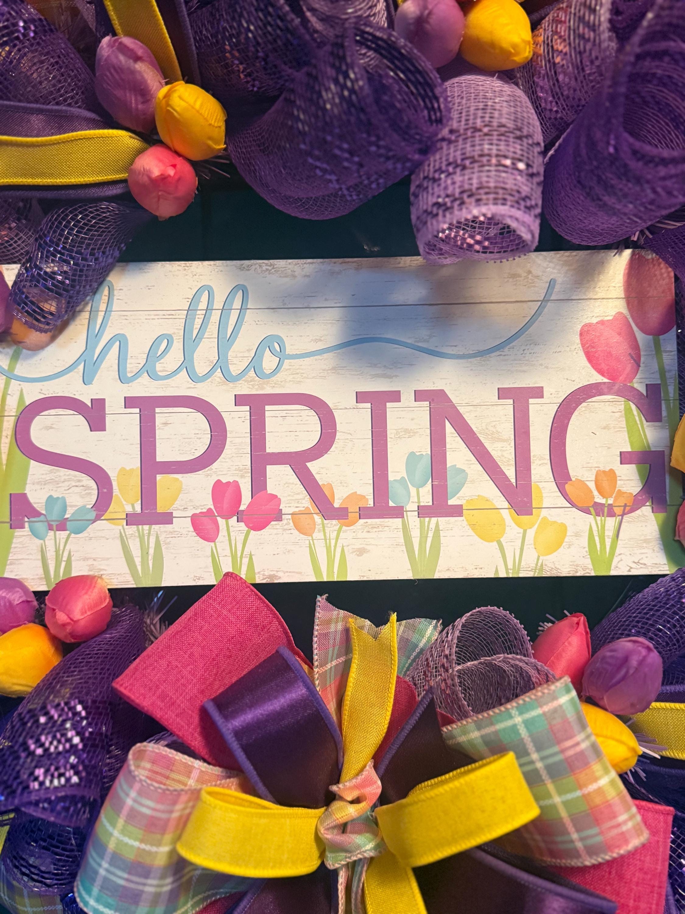 Purple Tulip Spring Wreath | Hello Spring Door Decor