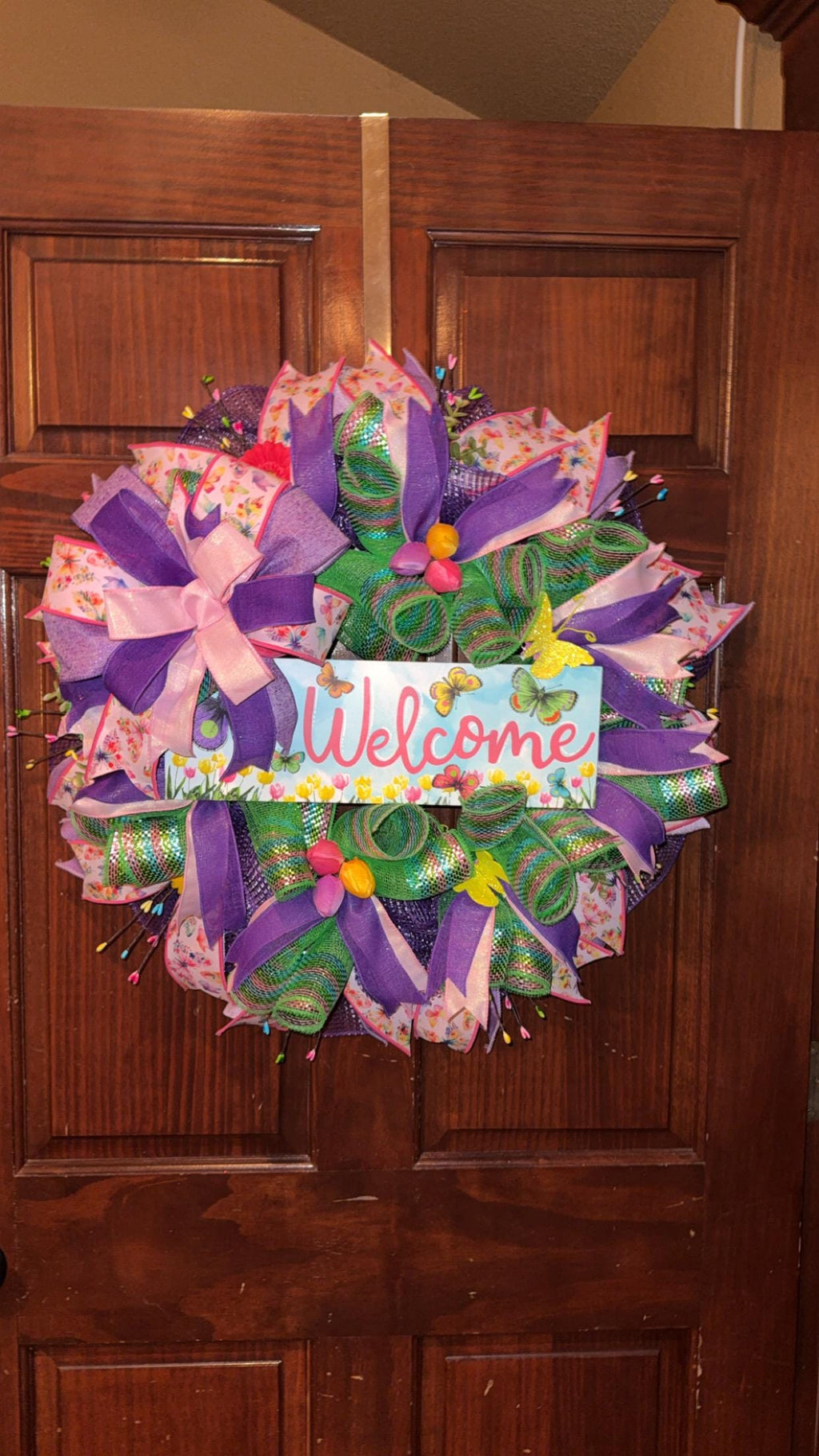 Handmade Spring Welcome Wreath | Floral Butterfly Door Decor