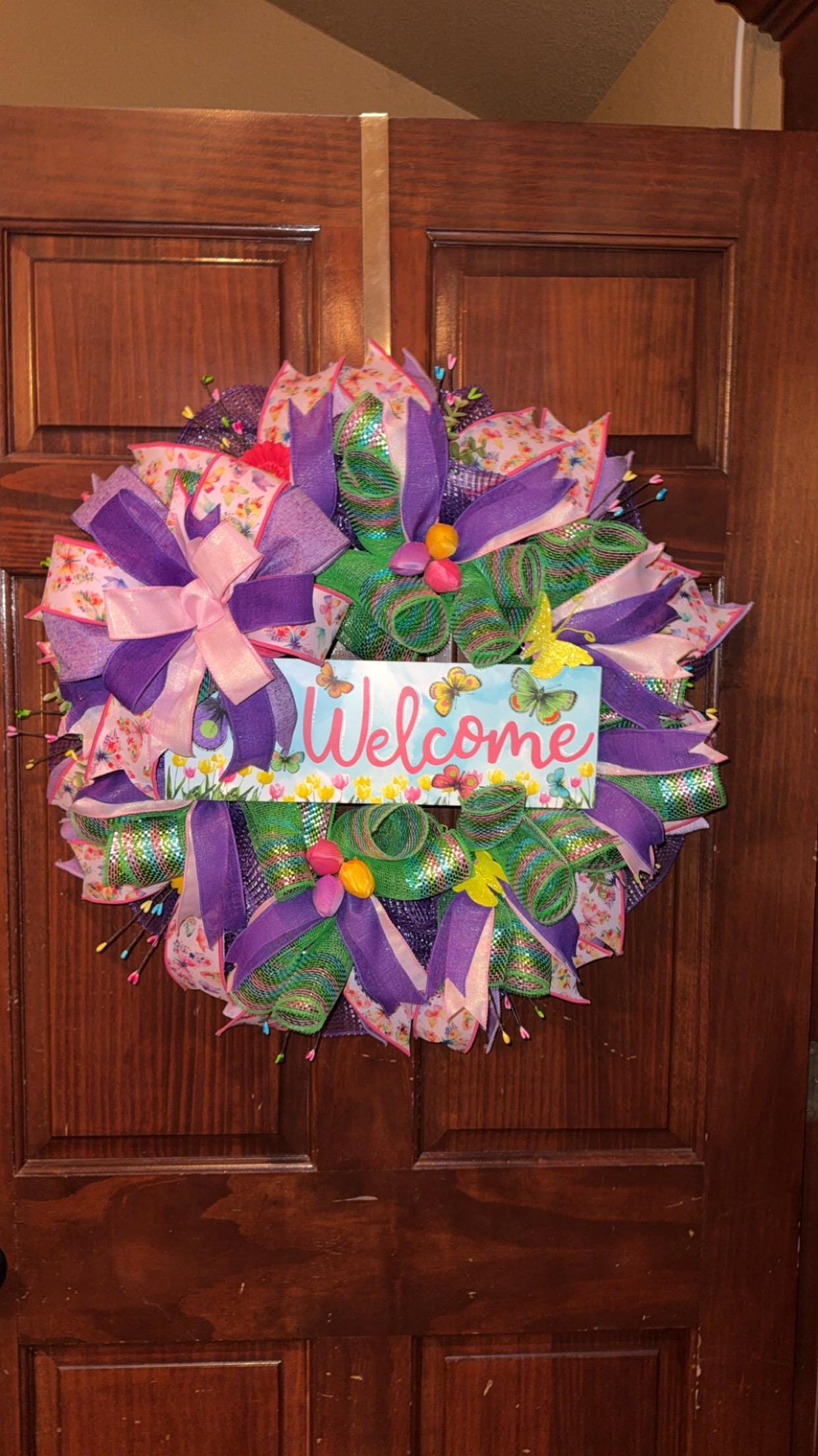 Handmade Spring Welcome Wreath | Floral Butterfly Door Decor