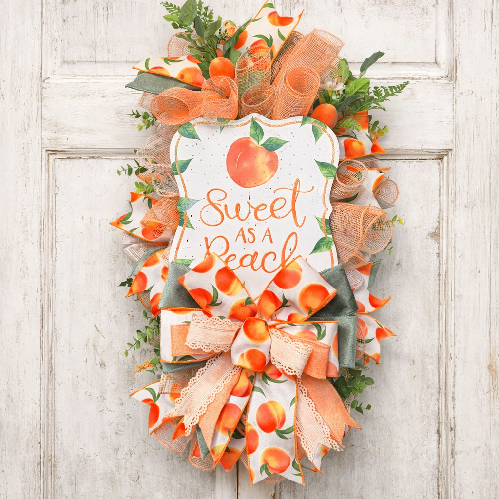 Handmade Peach Spring Wreath | Farmhouse Front Door Decor