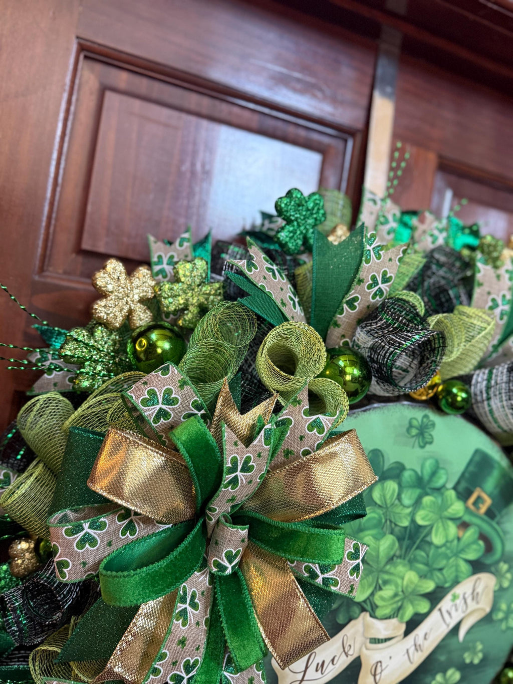 St. Patrick's Day Shamrock Wreath | Lucky Irish Door Decor | Green Clover Front Door Decoration