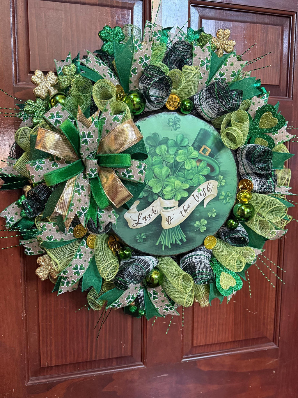 St. Patrick's Day Shamrock Wreath | Lucky Irish Door Decor | Green Clover Front Door Decoration